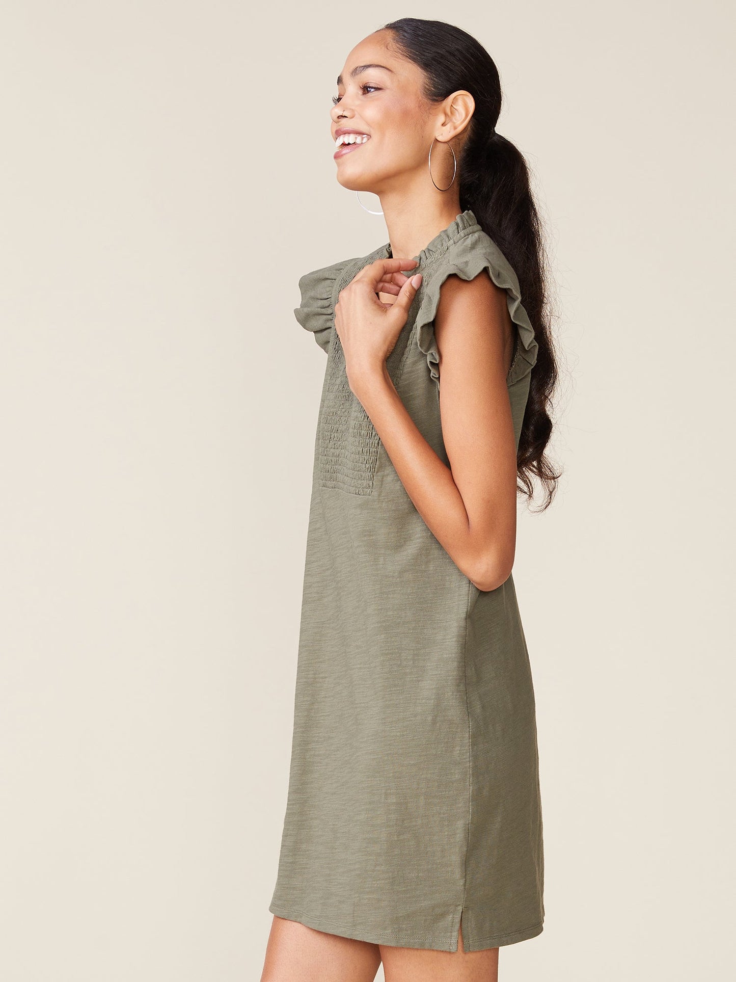 Smocked Bib Slub Dress