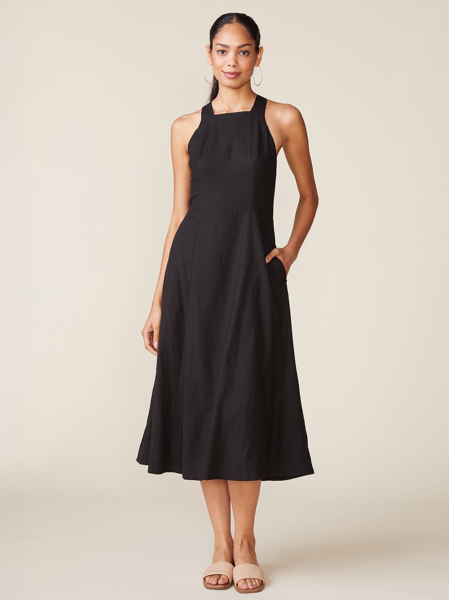 Linen Blend Cross Back Midi