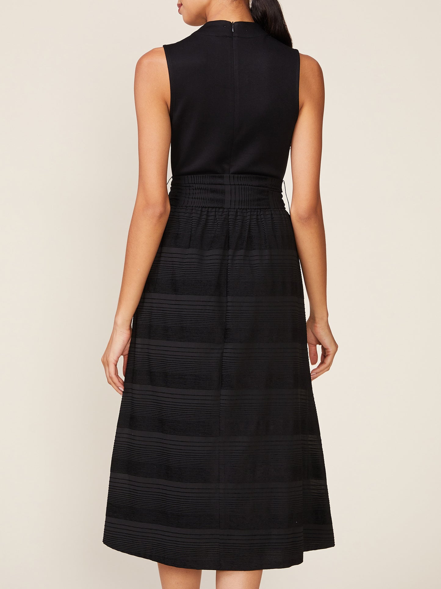 Sleeveless Mix Media Dress with Sash