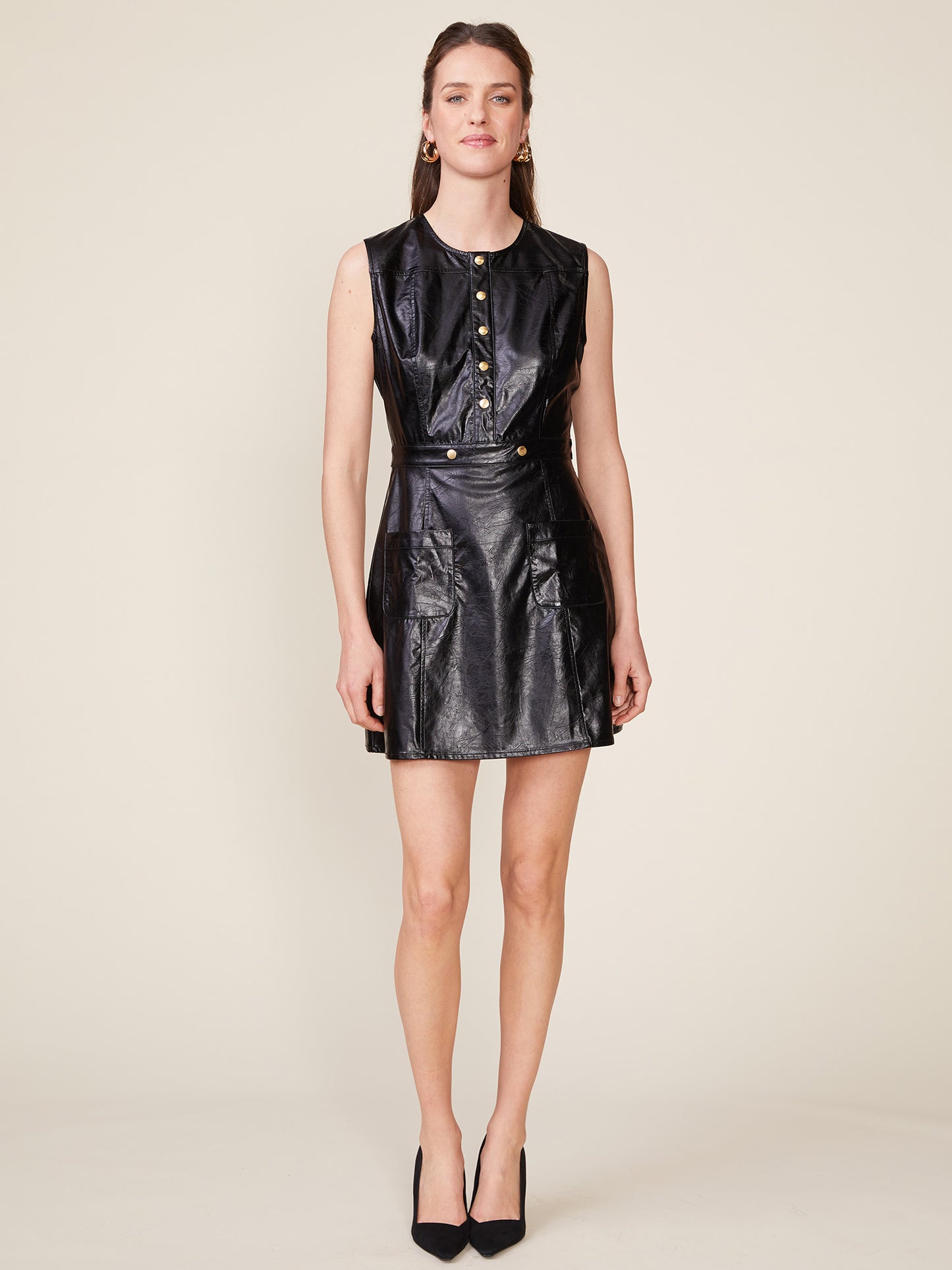 Crinkle Faux Leather Mini Shift Dress