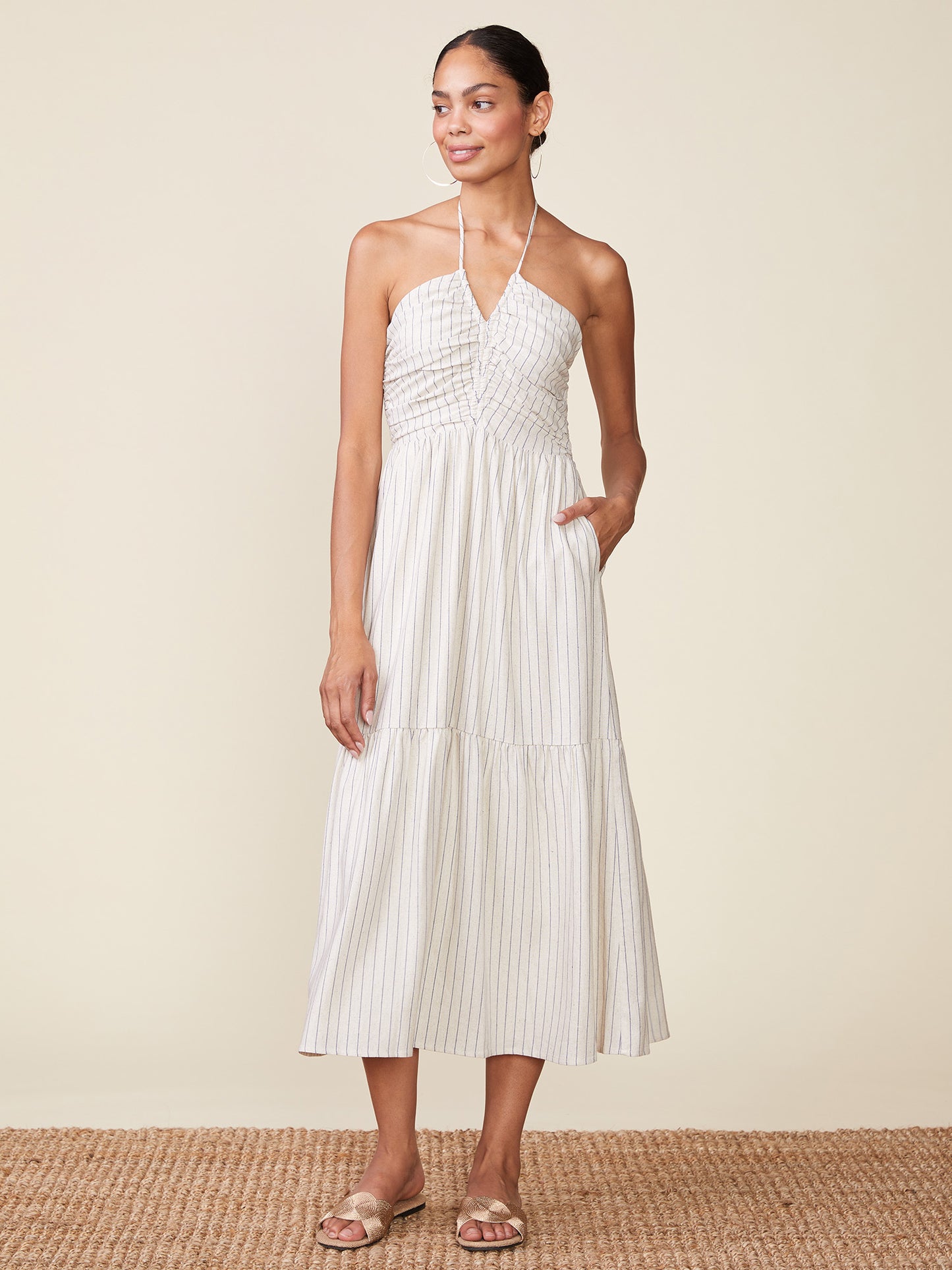 Stripe Linen Cinch Front Halter
