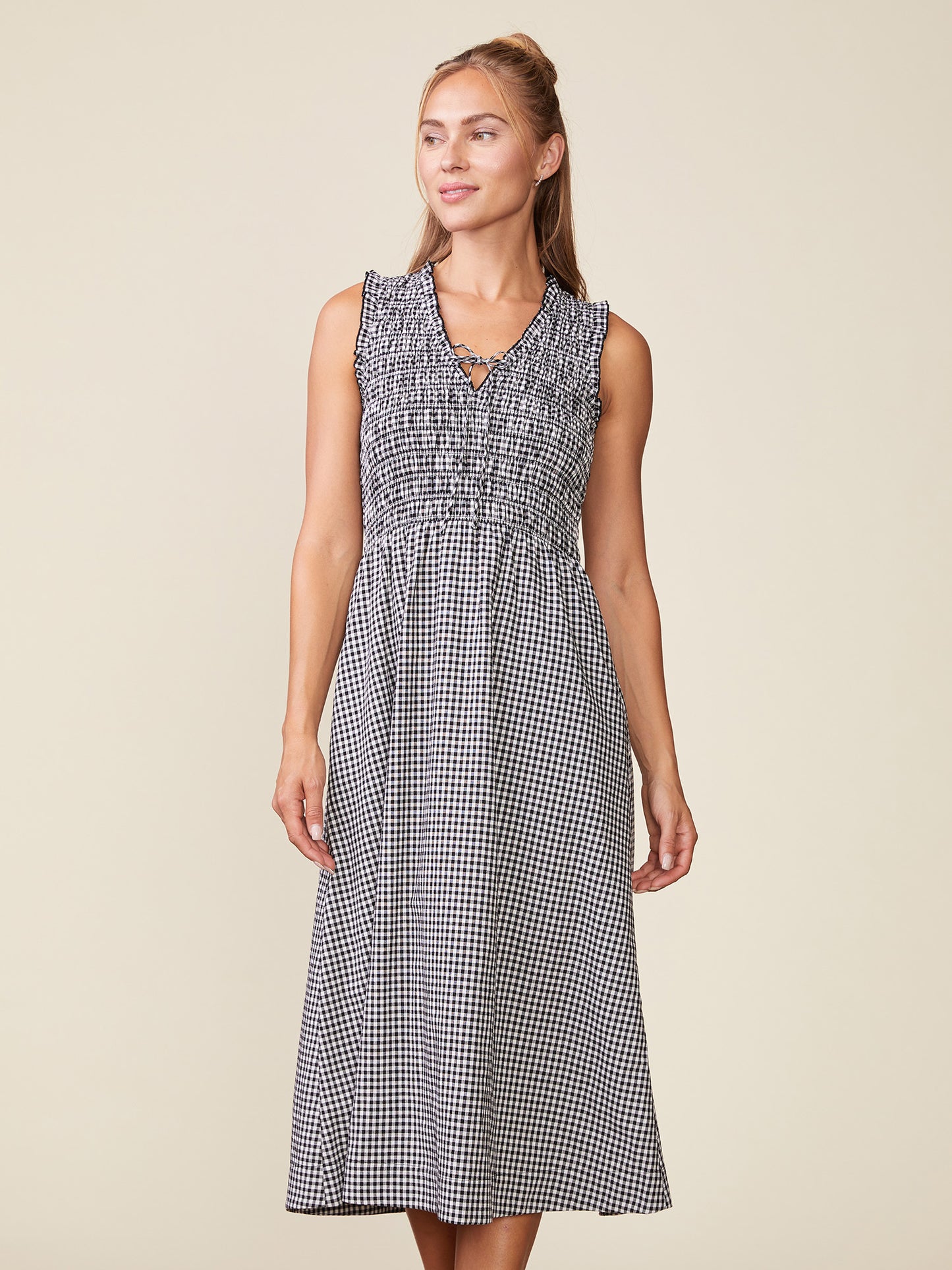 Gingham Smocked Top Midi Dress