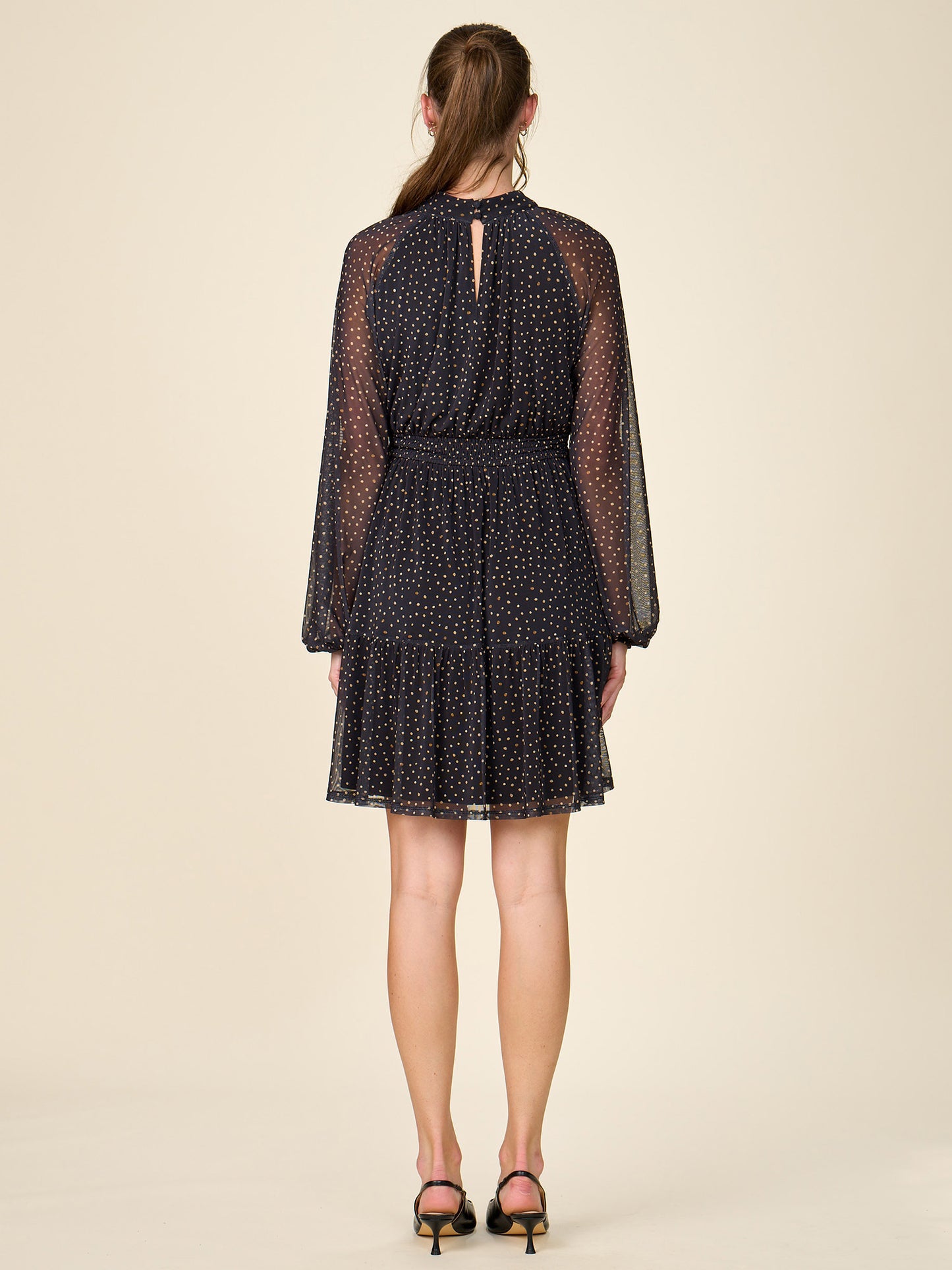 Mock Neck Printed Mesh Dress