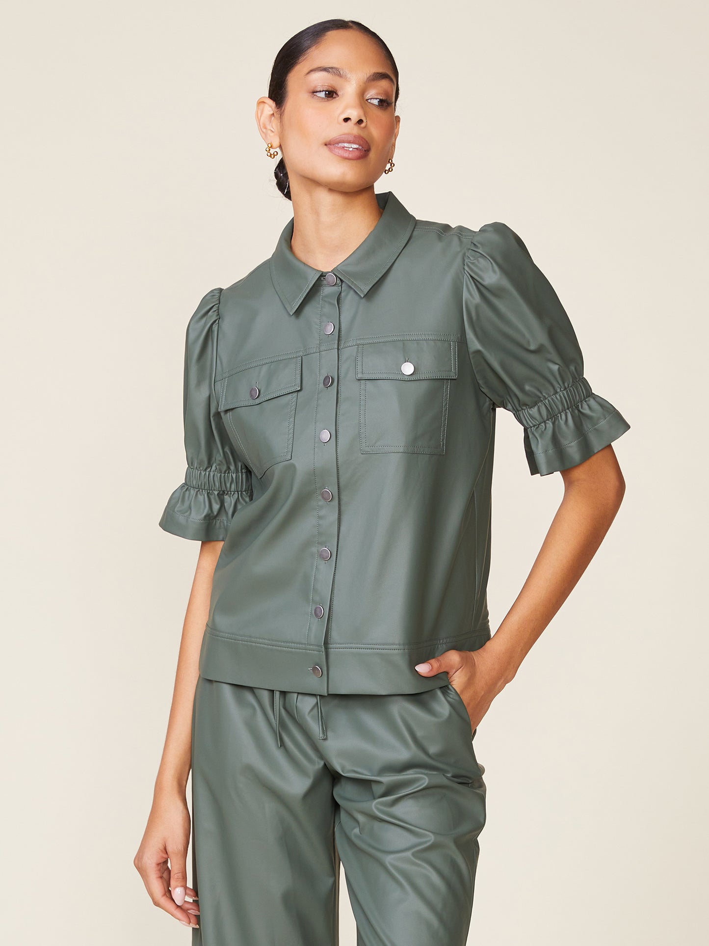 Fem Short Sleeve Vegan Leather Jacket