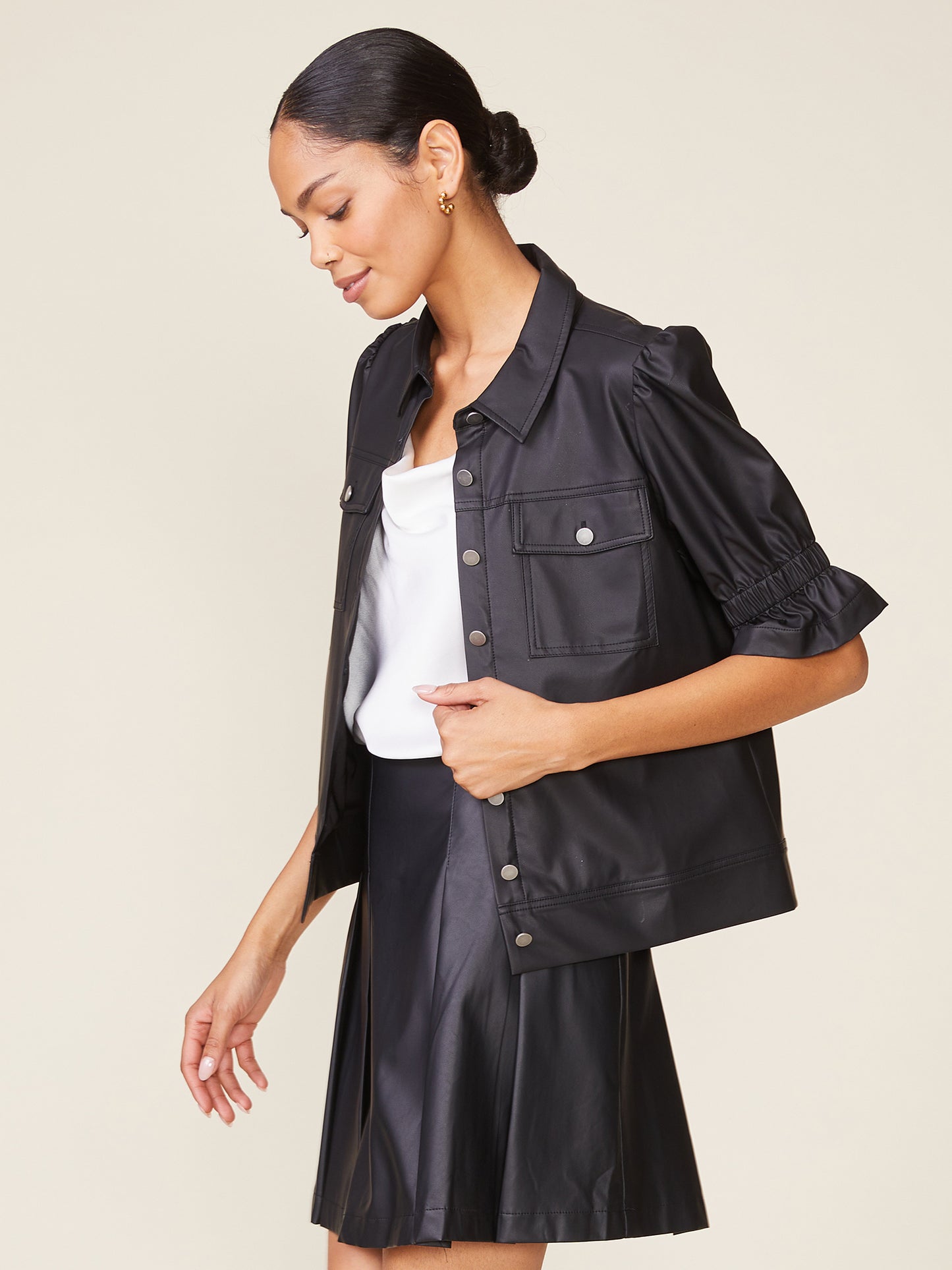Fem Short Sleeve Vegan Leather Jacket