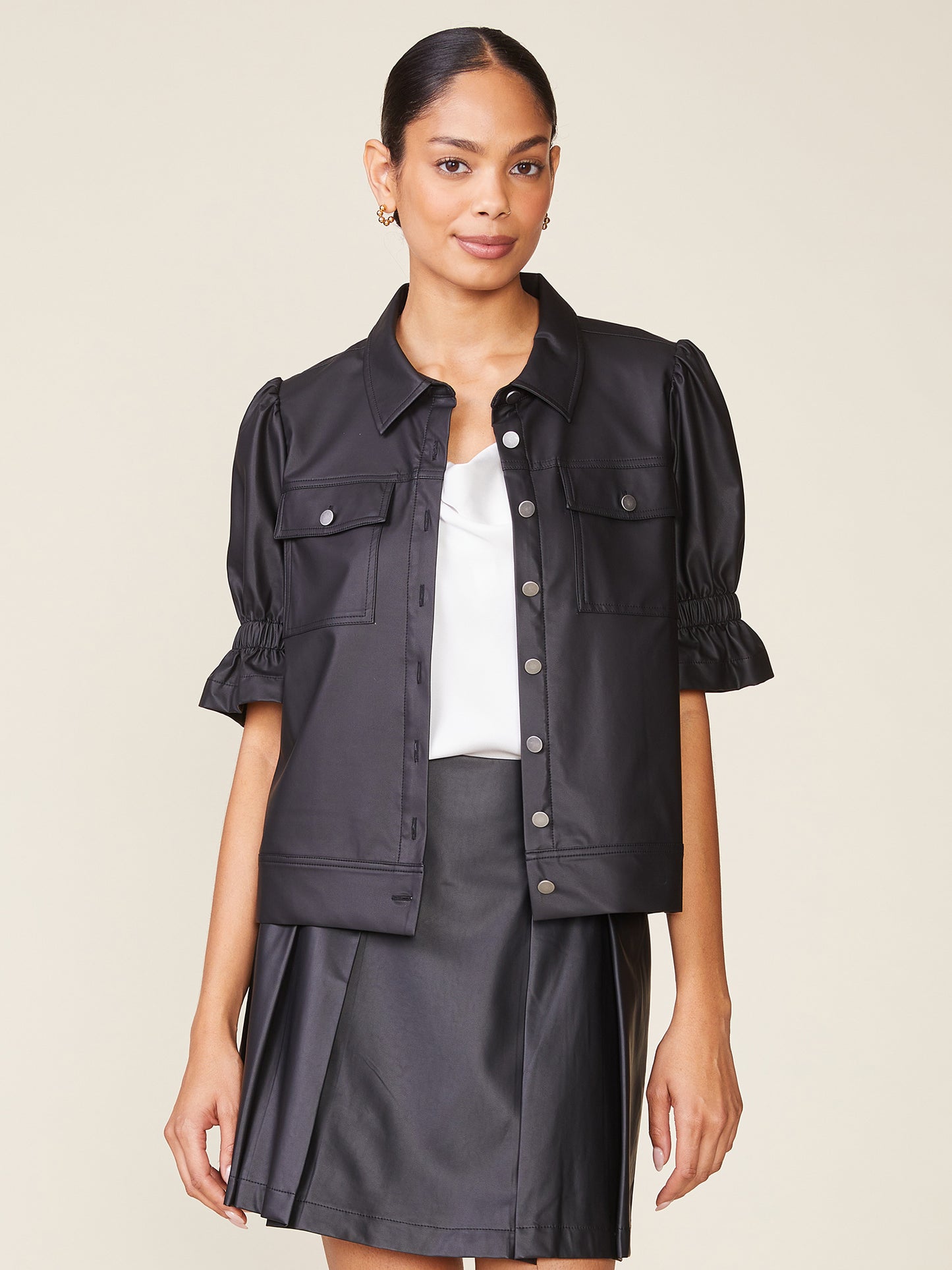 Fem Short Sleeve Vegan Leather Jacket