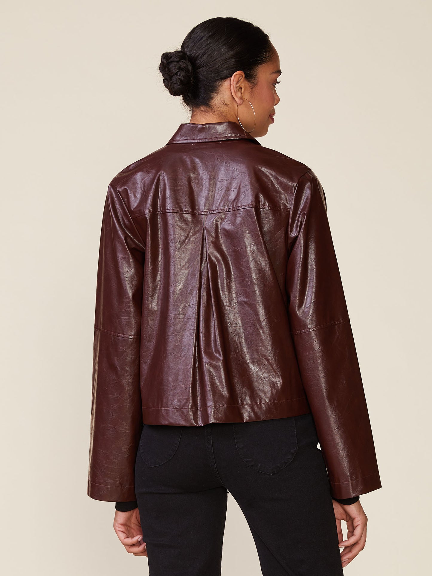 Crinkle Faux Leather Button Front Jacket