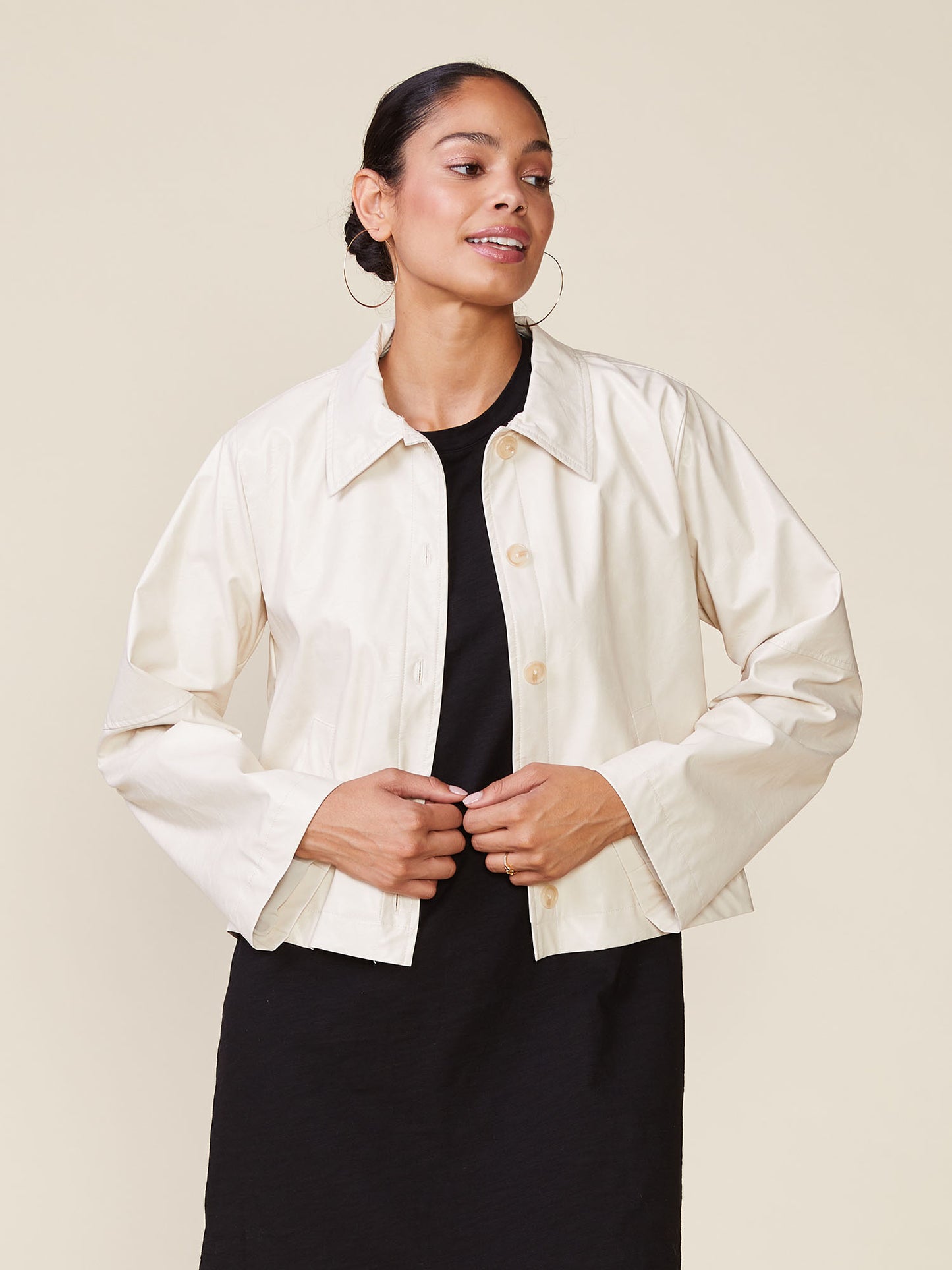Crinkle Faux Leather Button Front Jacket