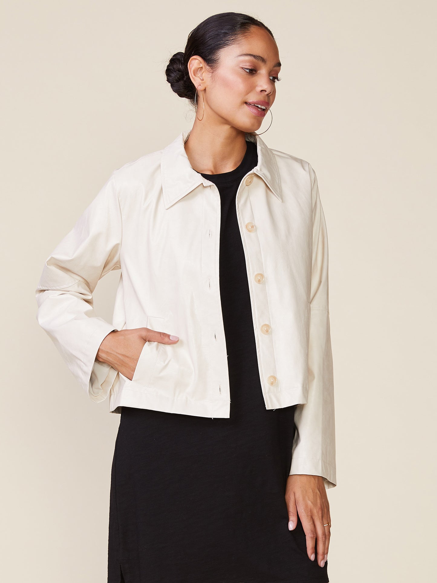 Crinkle Faux Leather Button Front Jacket