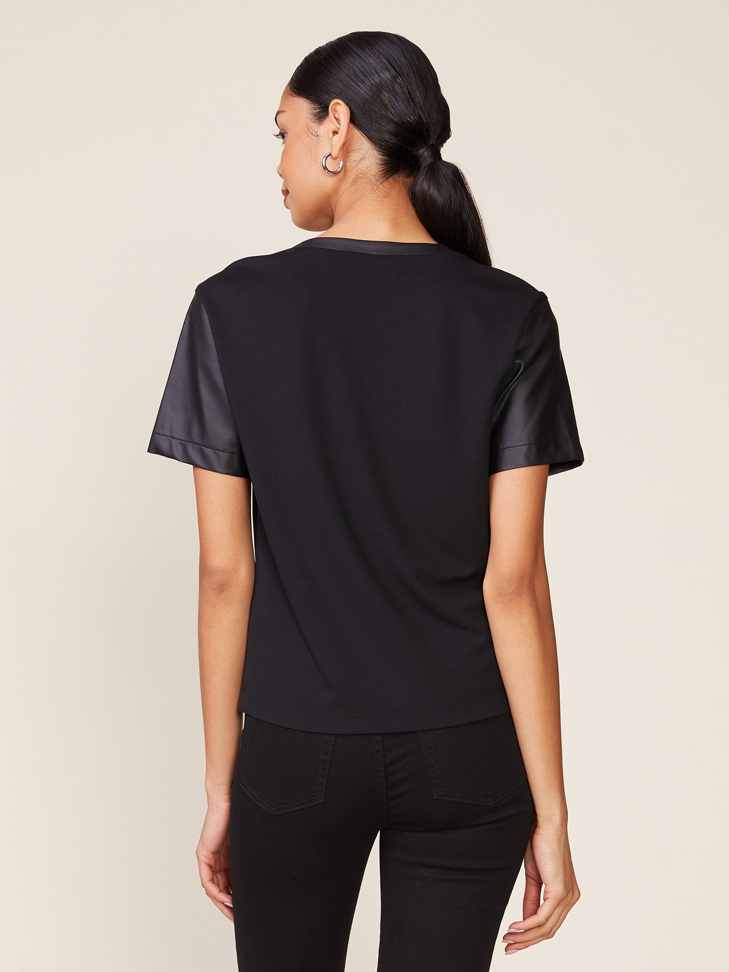 Vegan Leather Ponte Mix Short Sleeve Tee