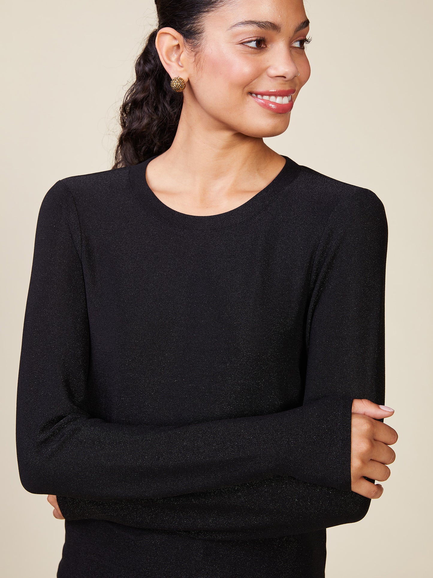 Long Sleeve Glitter Fitted Tee