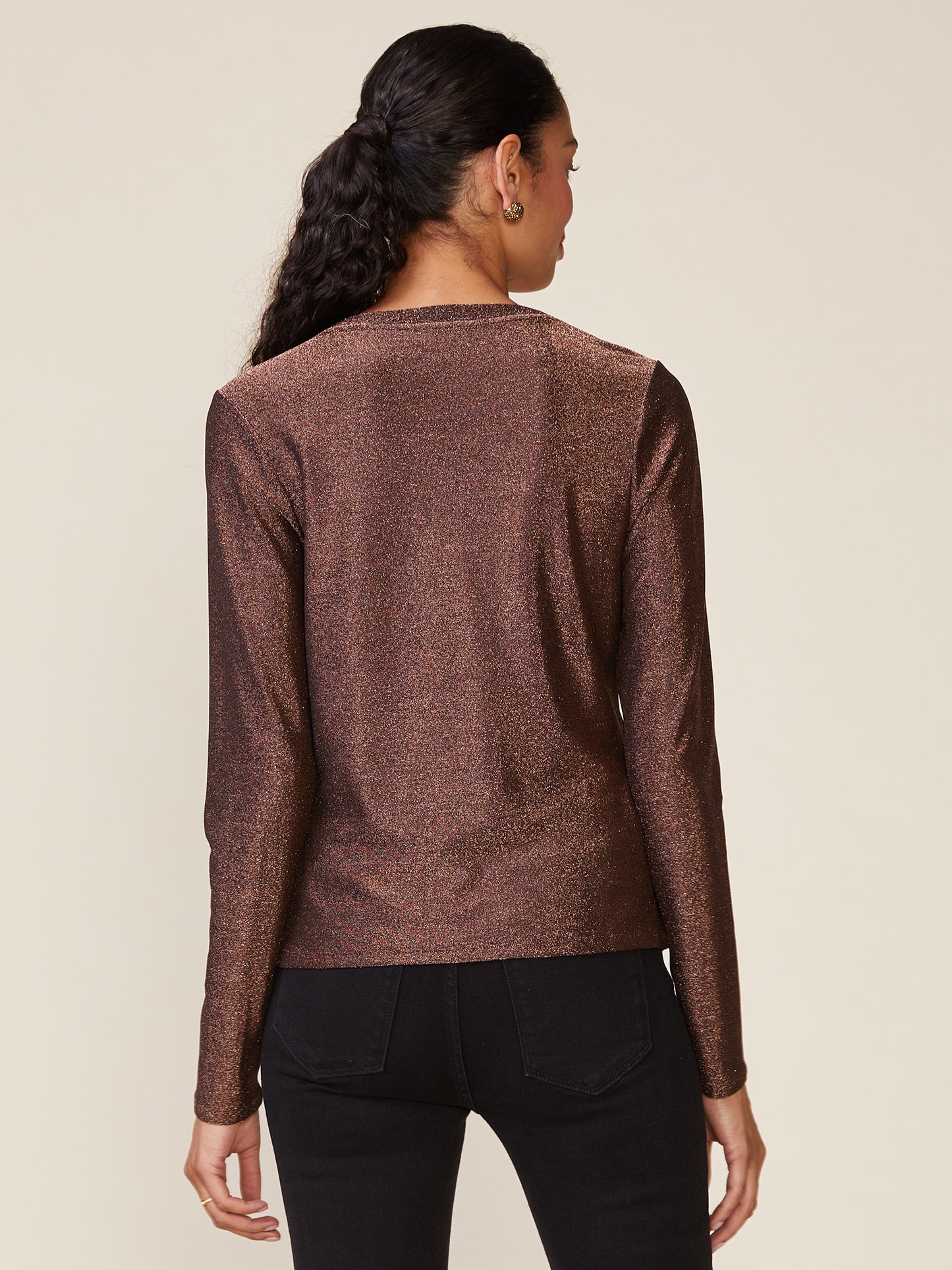 Long Sleeve Glitter Fitted Tee