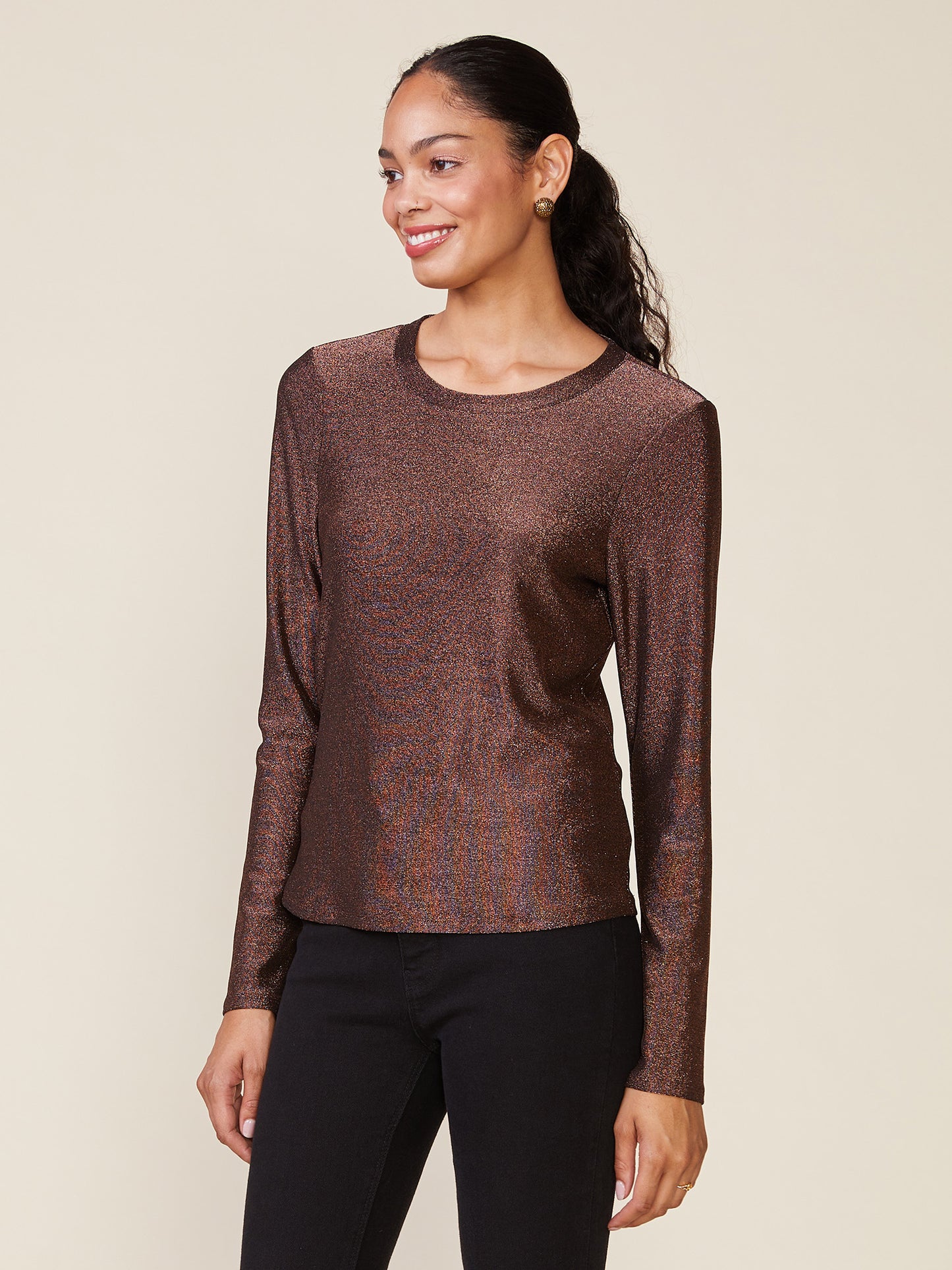 Long Sleeve Glitter Fitted Tee