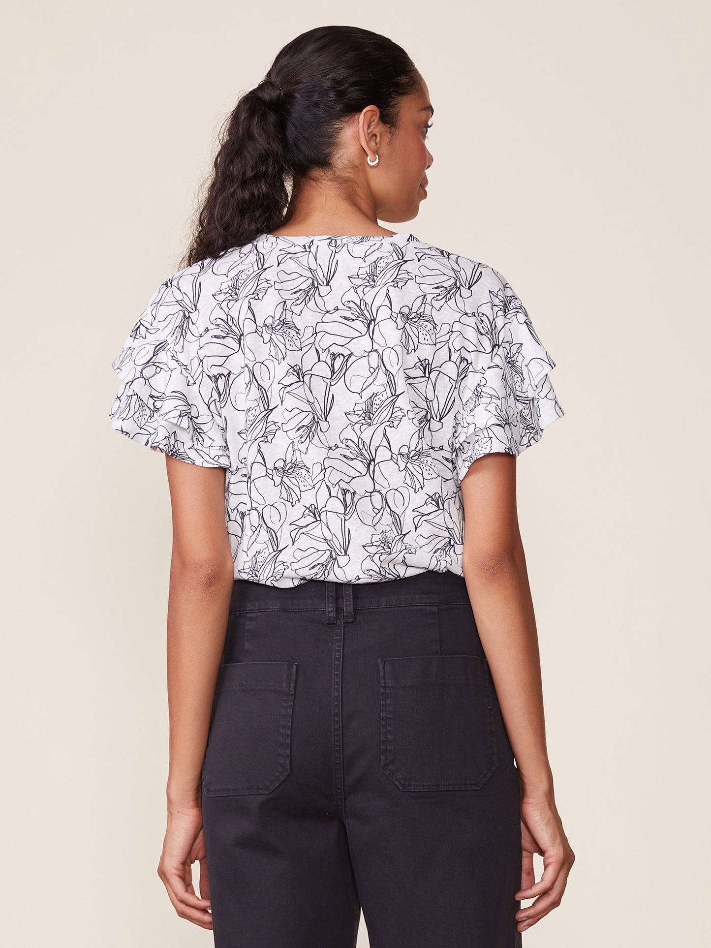Printed Linen Like Ruffle Tee