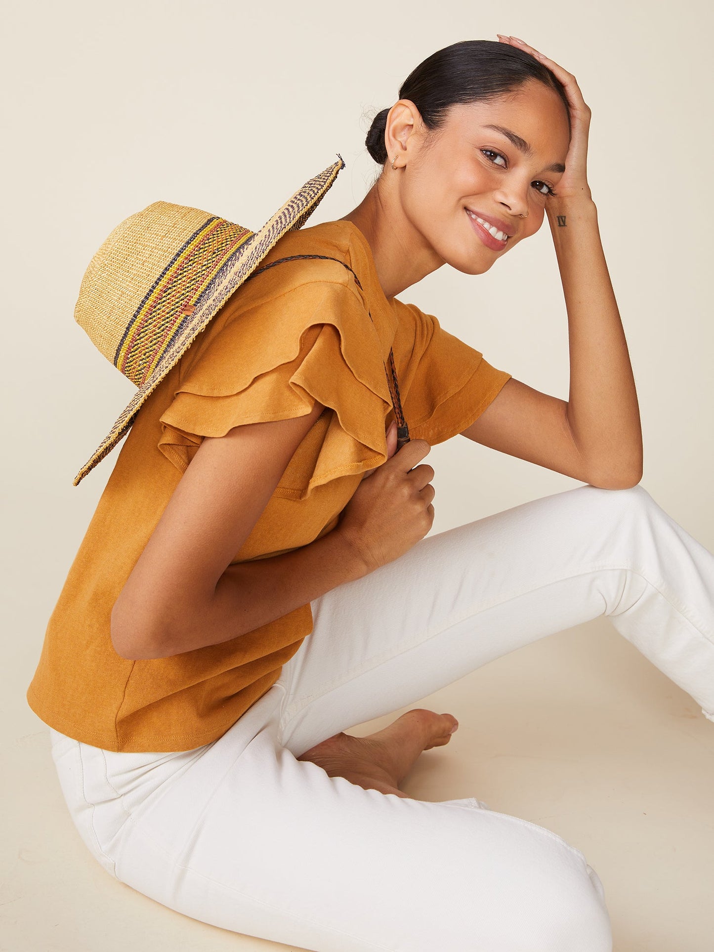 Sunny Day Linen like Ruffle Tee