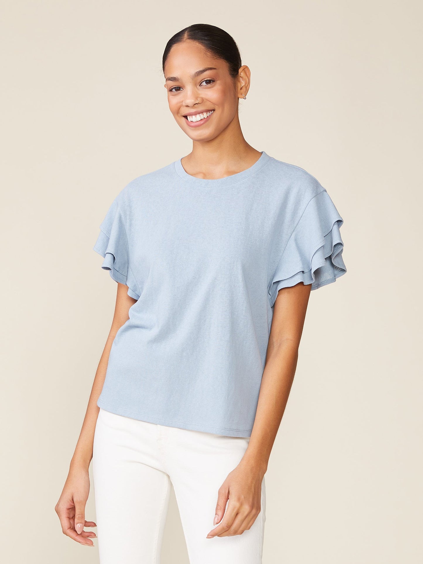 Sunny Day Linen like Ruffle Tee
