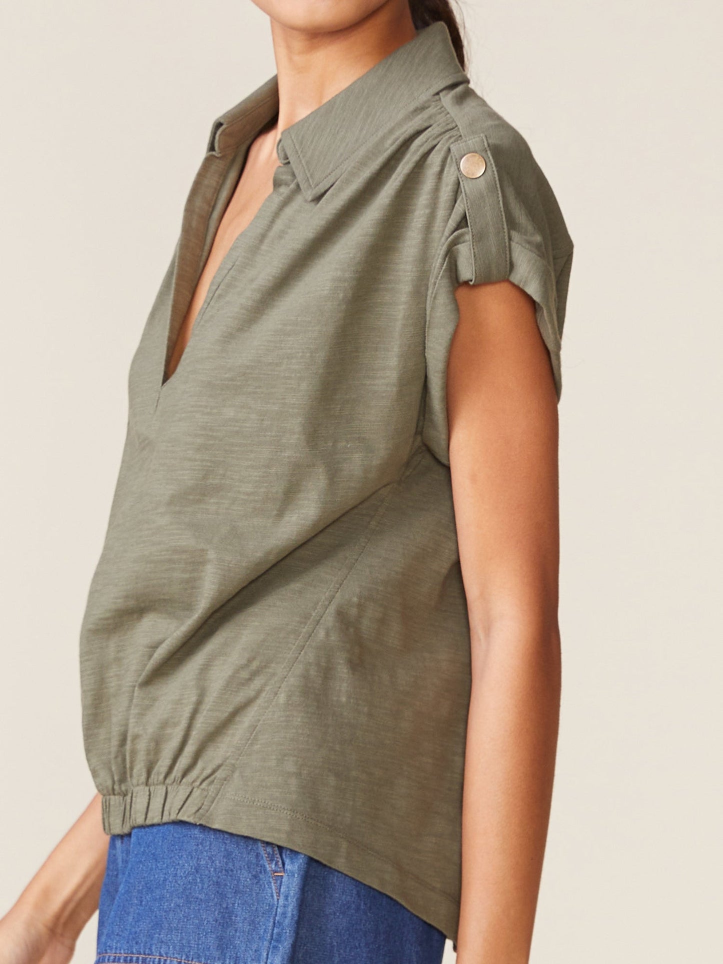 Slub Tab Sleeve Popover - Olive