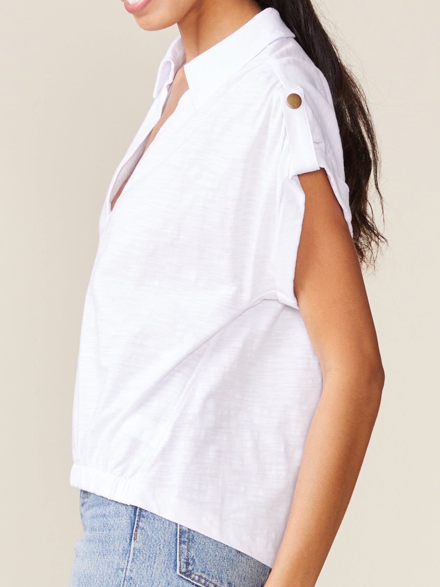 Slub Tab Sleeve Popover - White