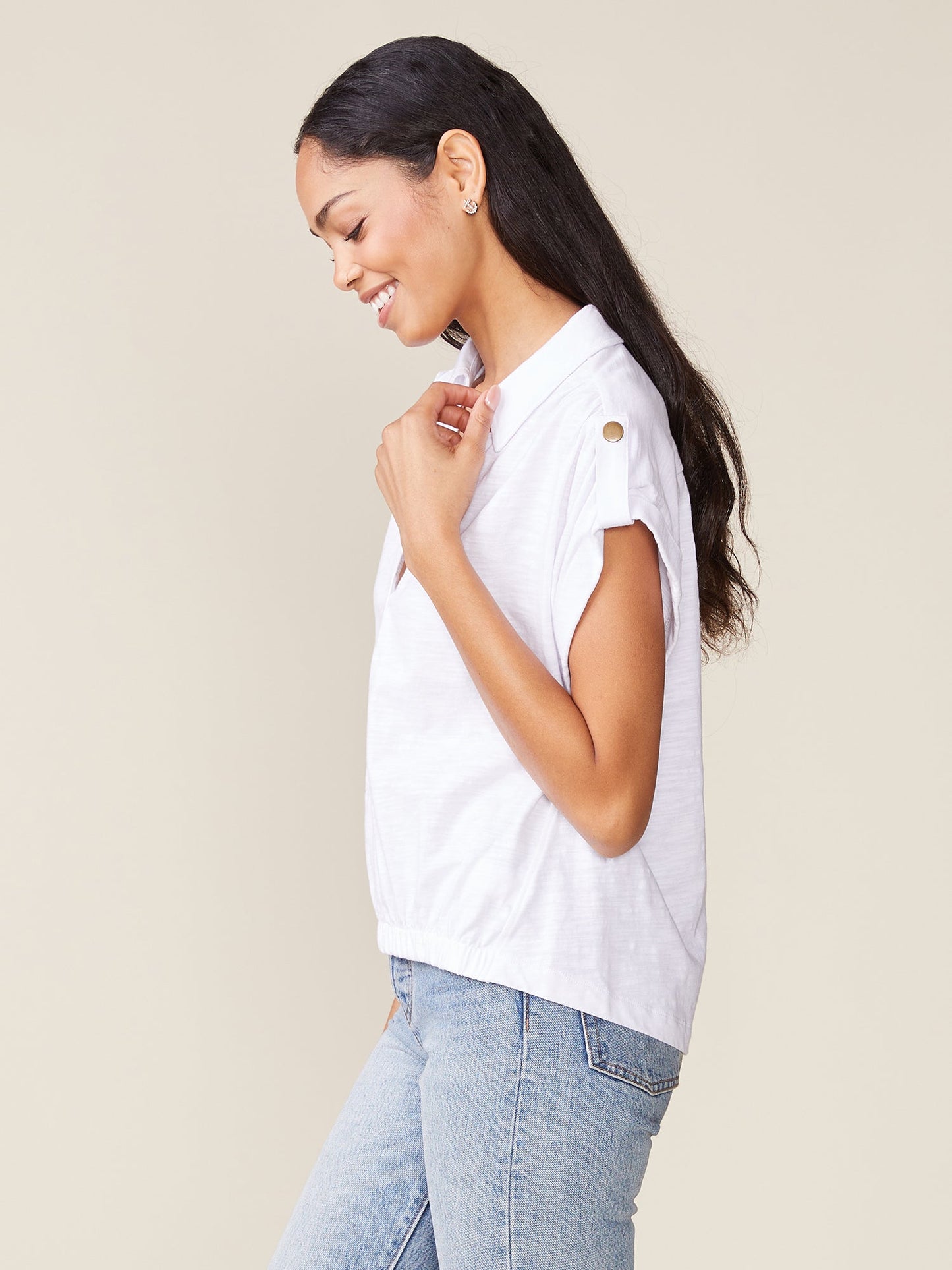 Slub Tab Sleeve Popover - White