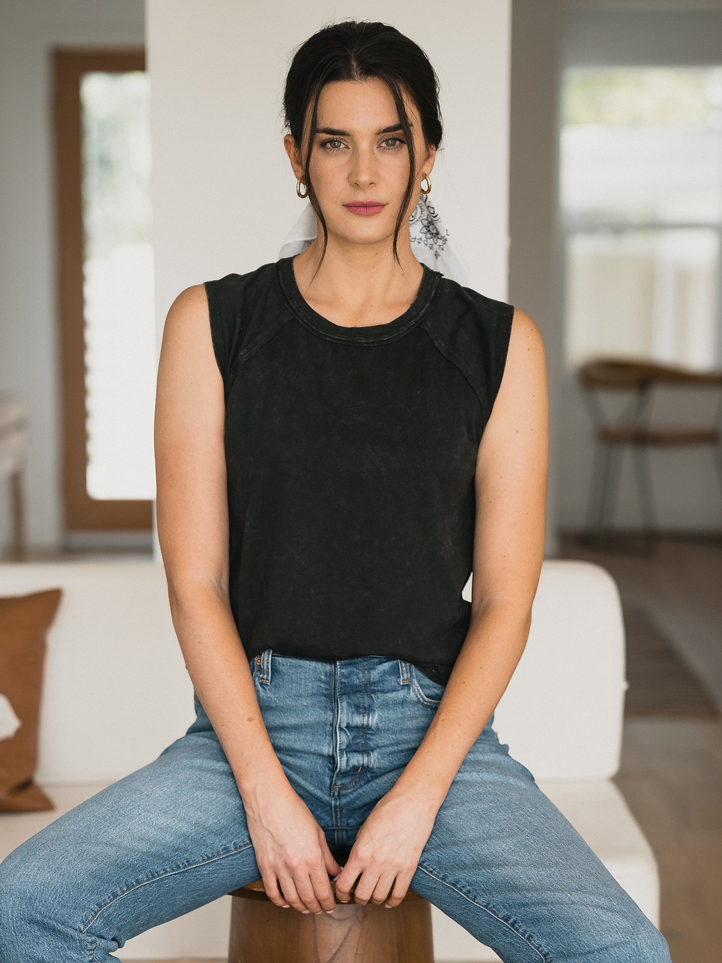 Washed Raw Edge Seamed Muscle Tank