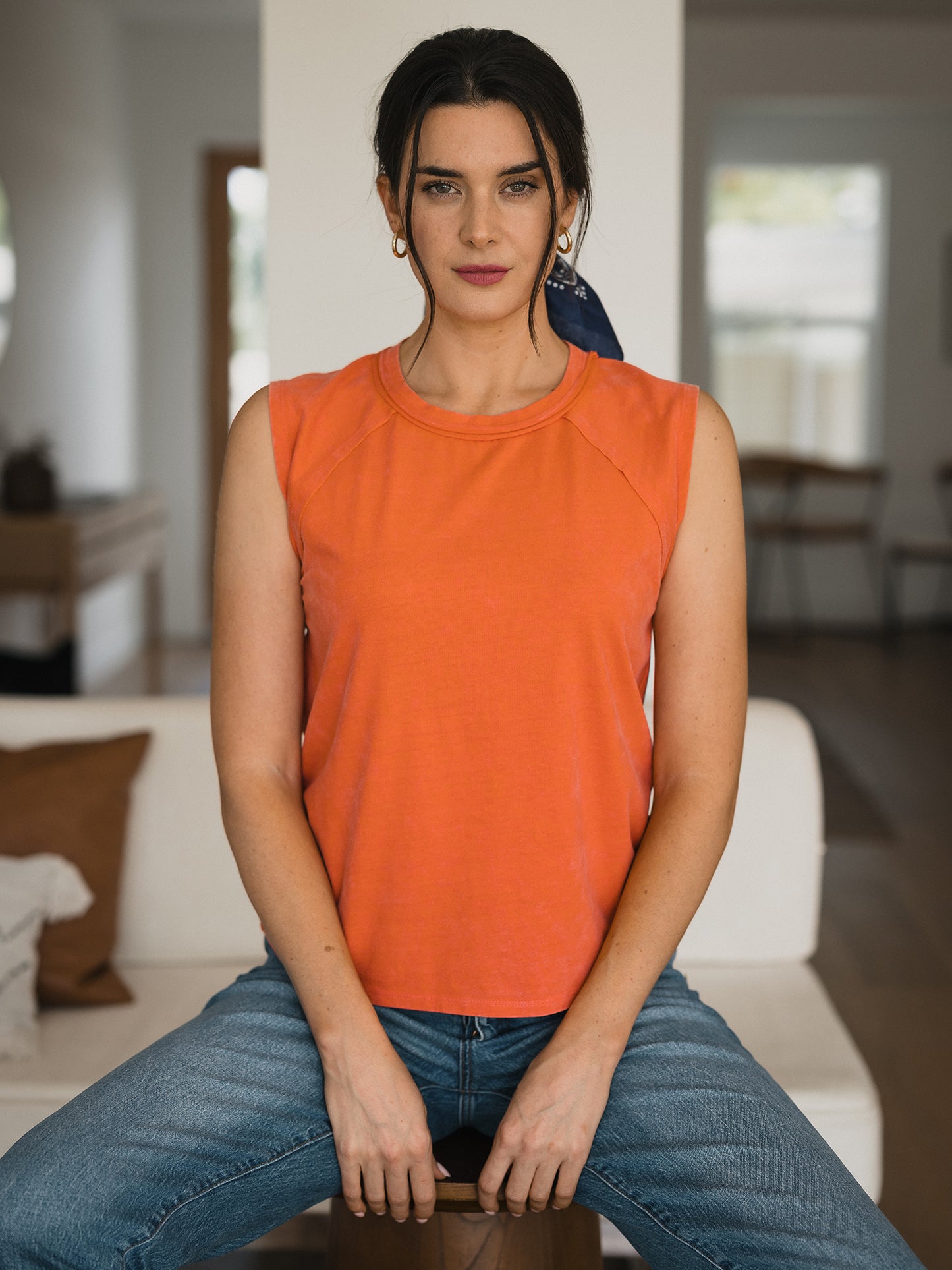 Washed Raw Edge Seamed Muscle Tank