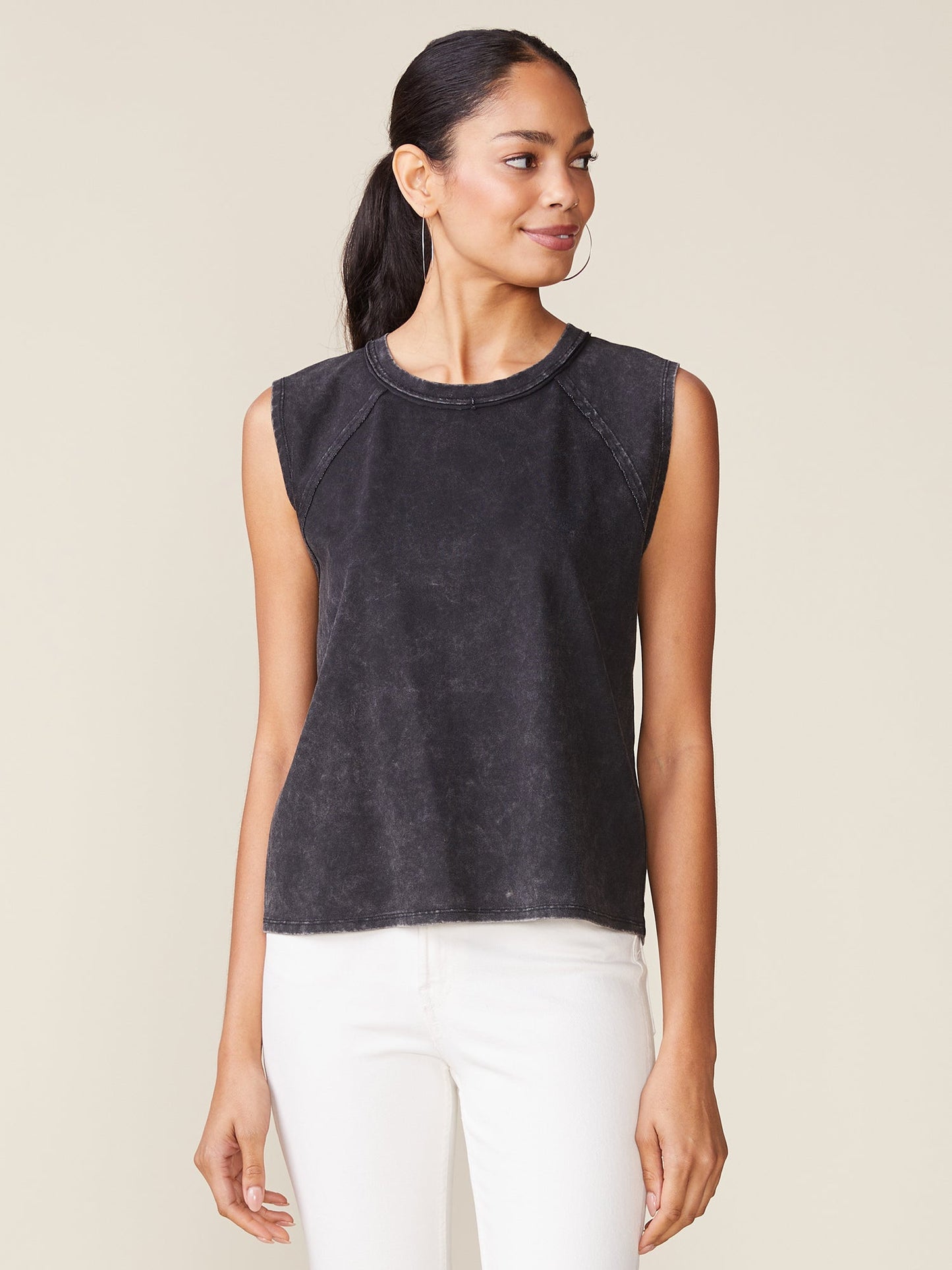Washed Raw Edge Seamed Muscle Tank - Washed Black