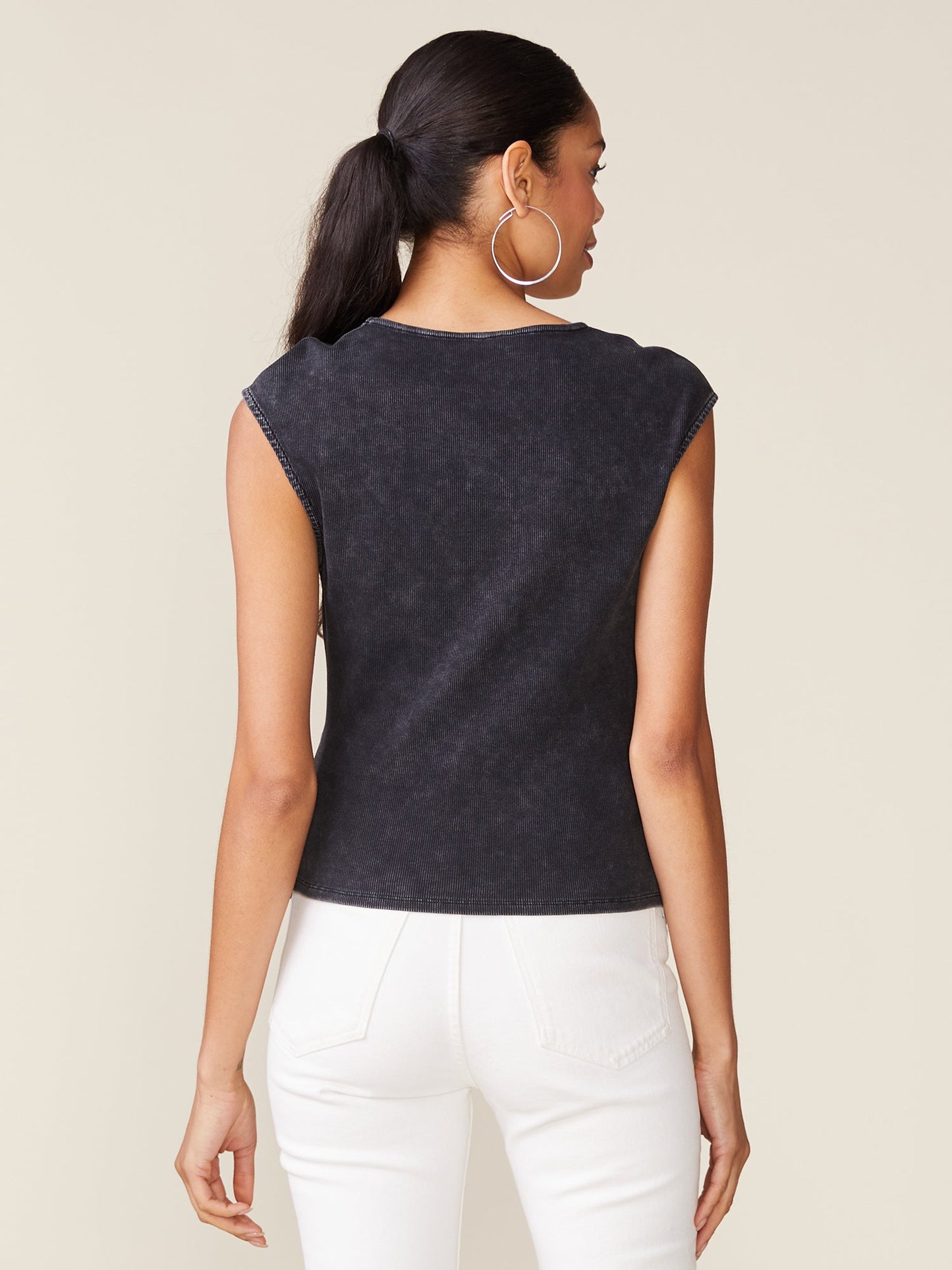 Washed Rib Knit Vest Top - Black