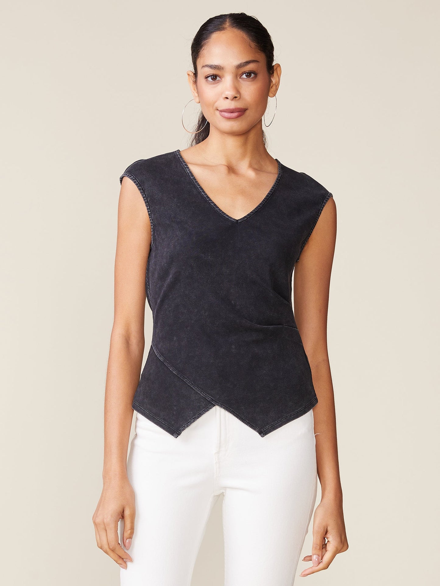 Washed Rib Knit Vest Top - Black