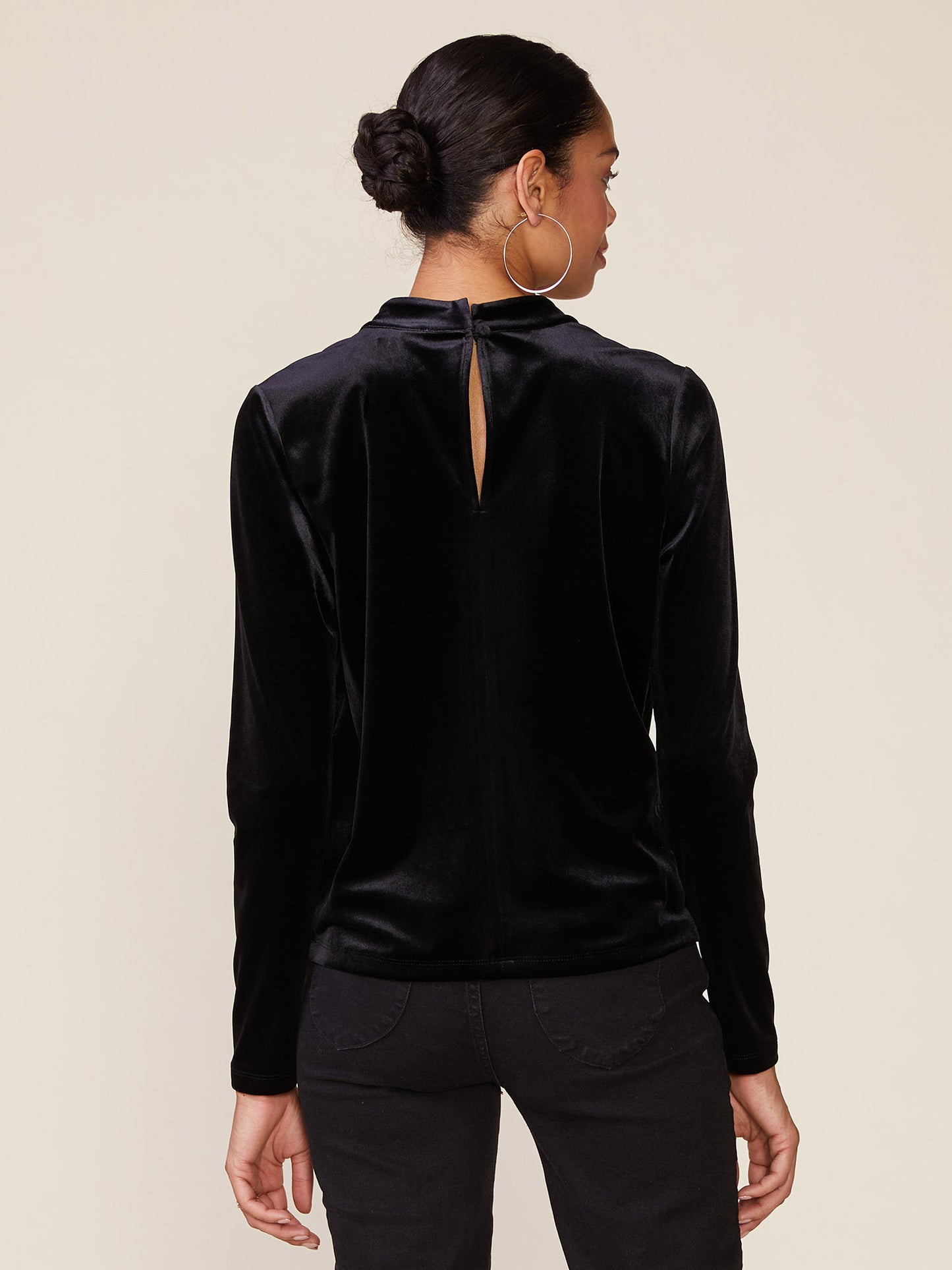 Mock Neck Keyhole Split Velvet Top