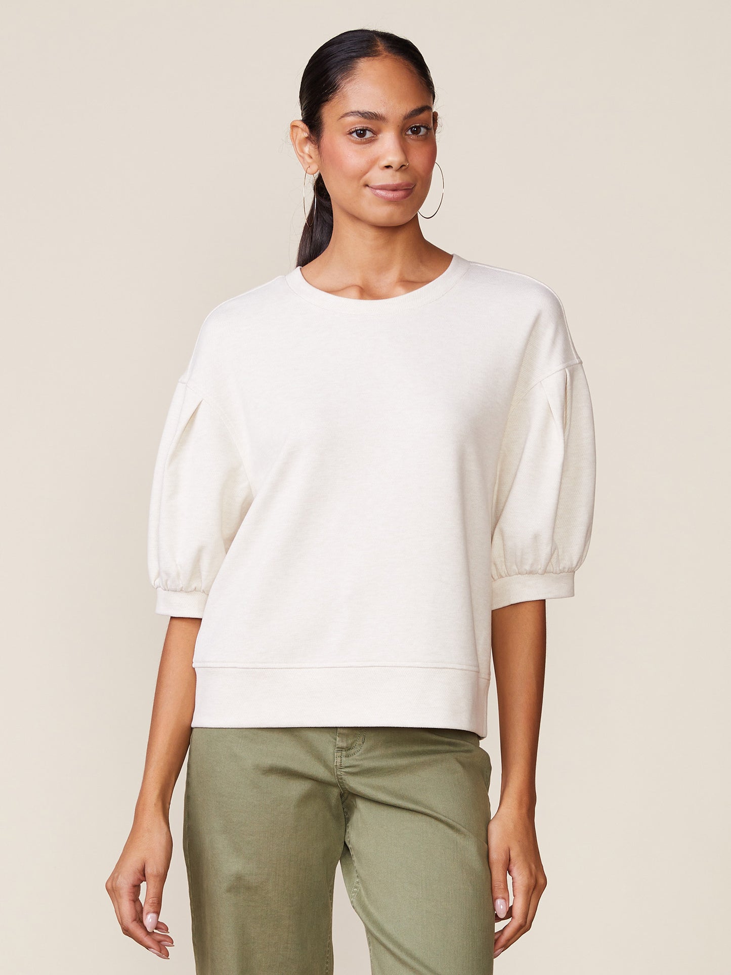 Brushed Twill Pleated Sleeve Pullover
