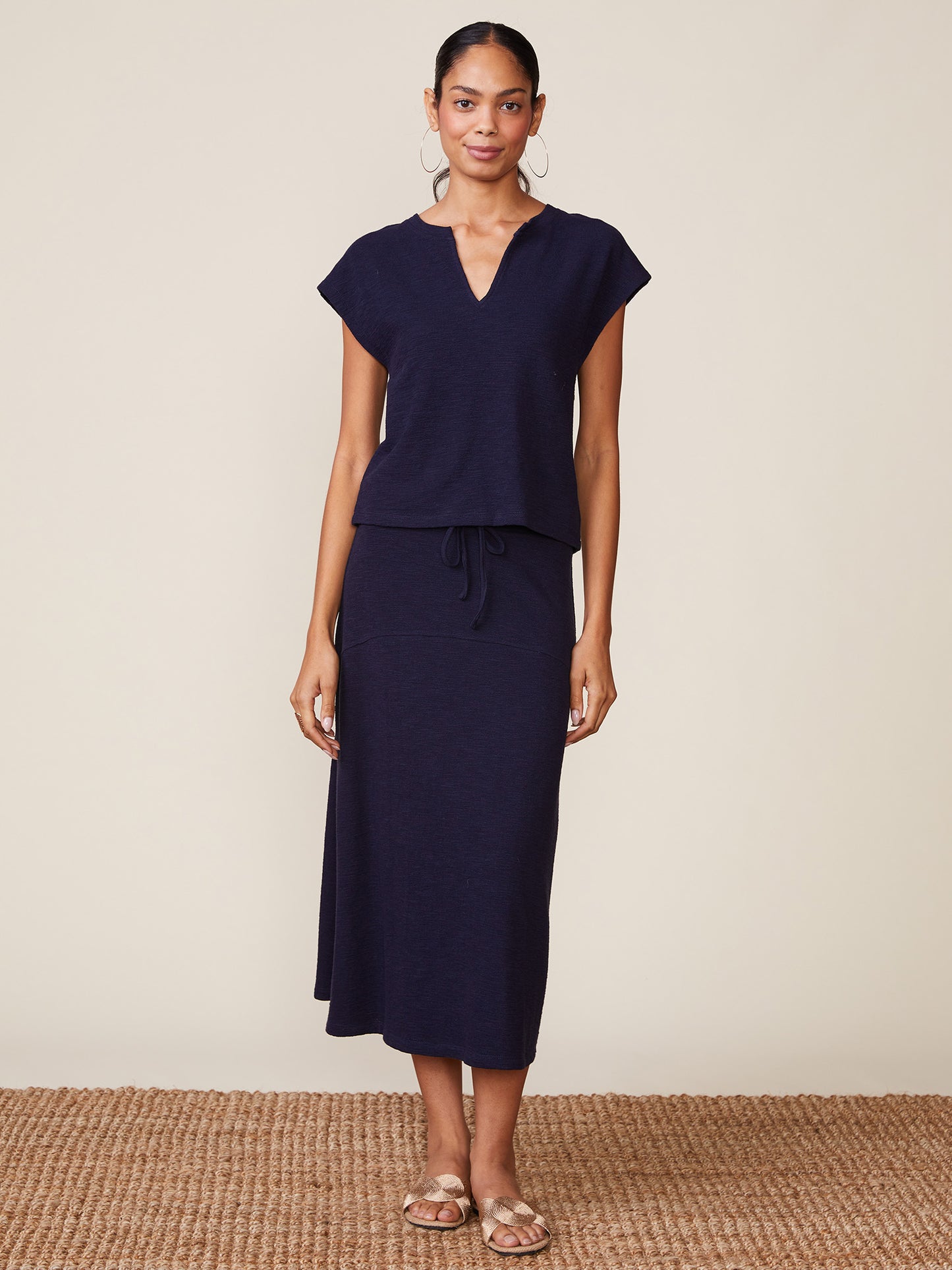 Textured Knit Flare Midi Skirt