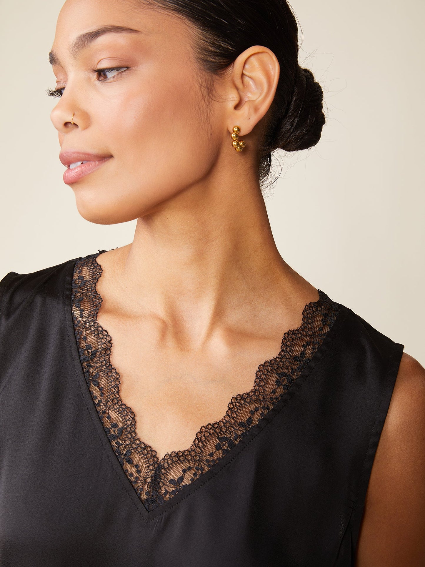 Sunset Satin Sleeveless Lace V-Neck