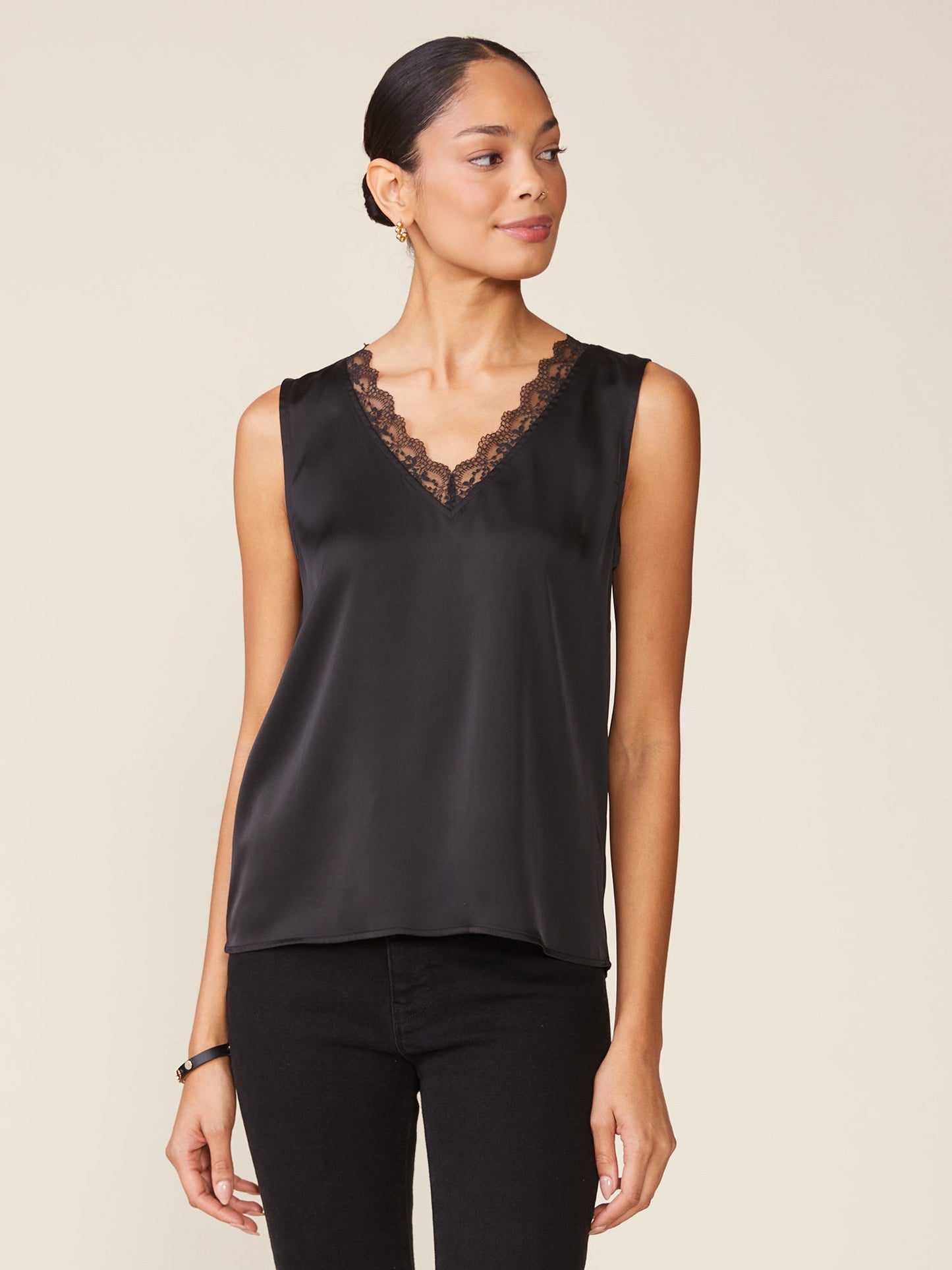 Sunset Satin Sleeveless Lace V-Neck