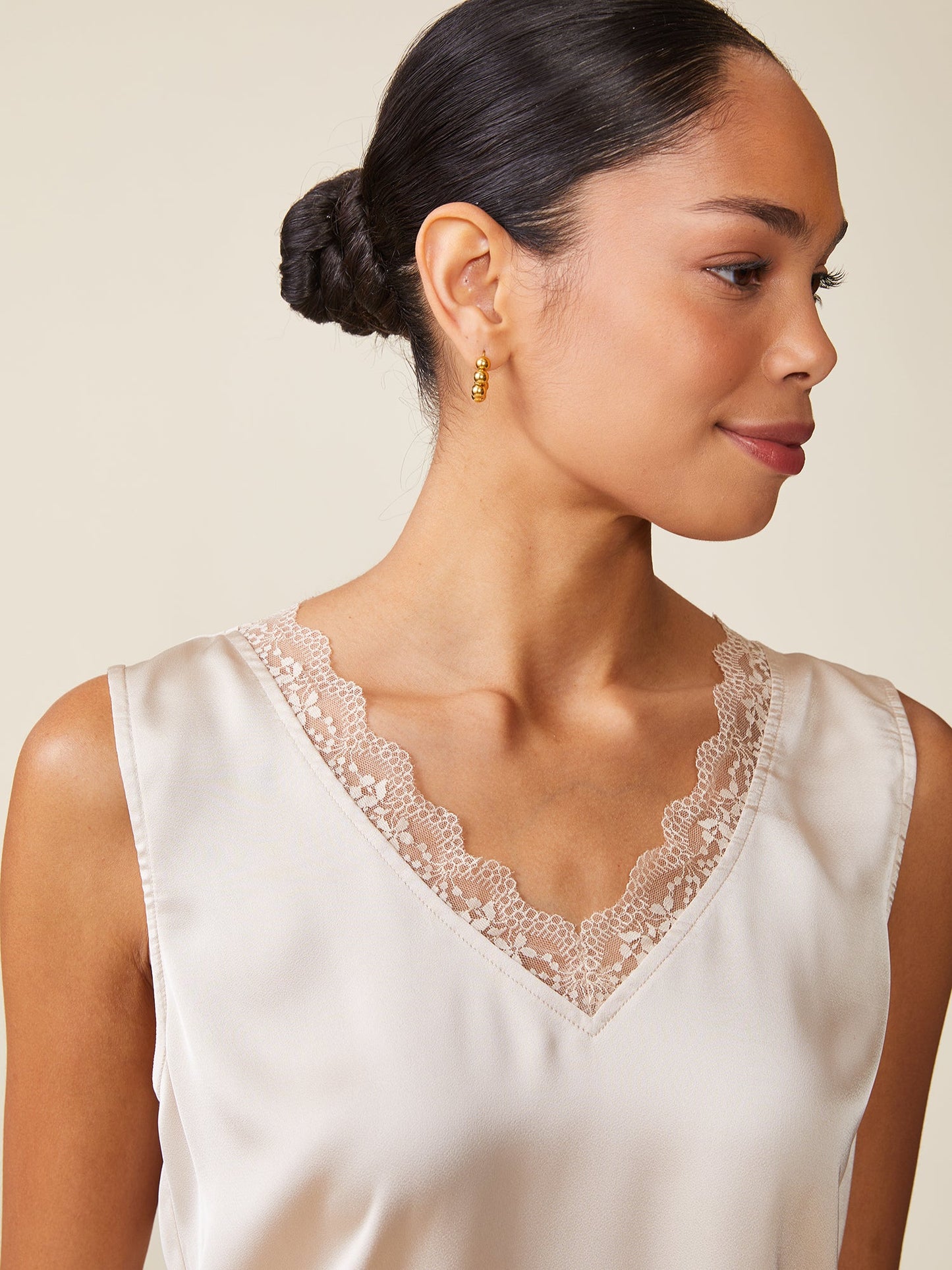 Sunset Satin Sleeveless Lace V-Neck