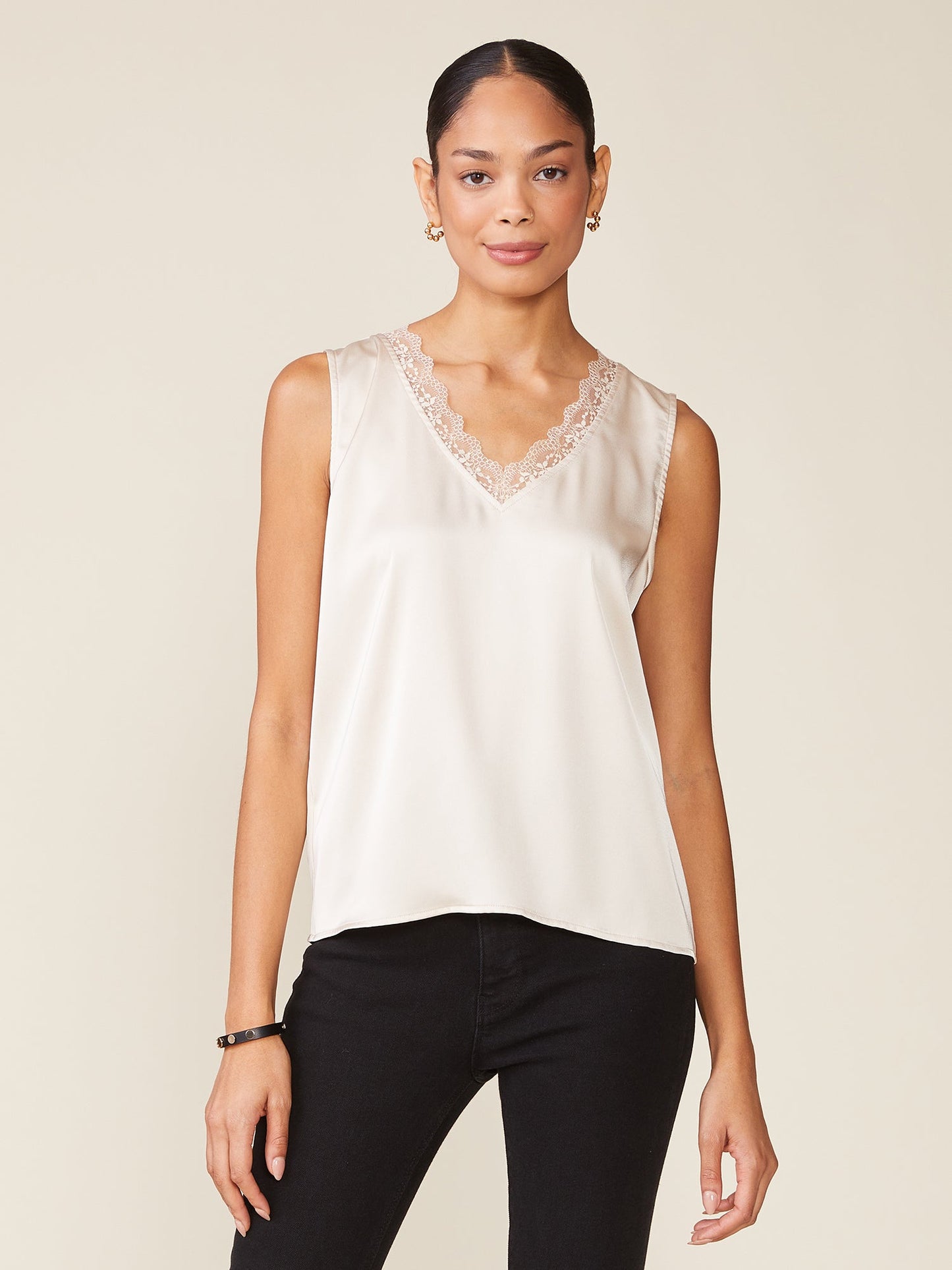 Sunset Satin Sleeveless Lace V-Neck