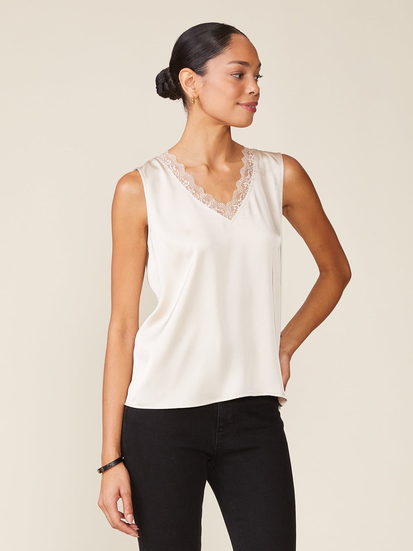 Sunset Satin Sleeveless Lace V-Neck