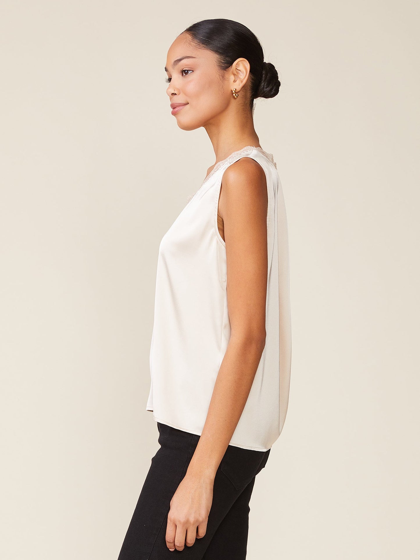 Sunset Satin Sleeveless Lace V-Neck
