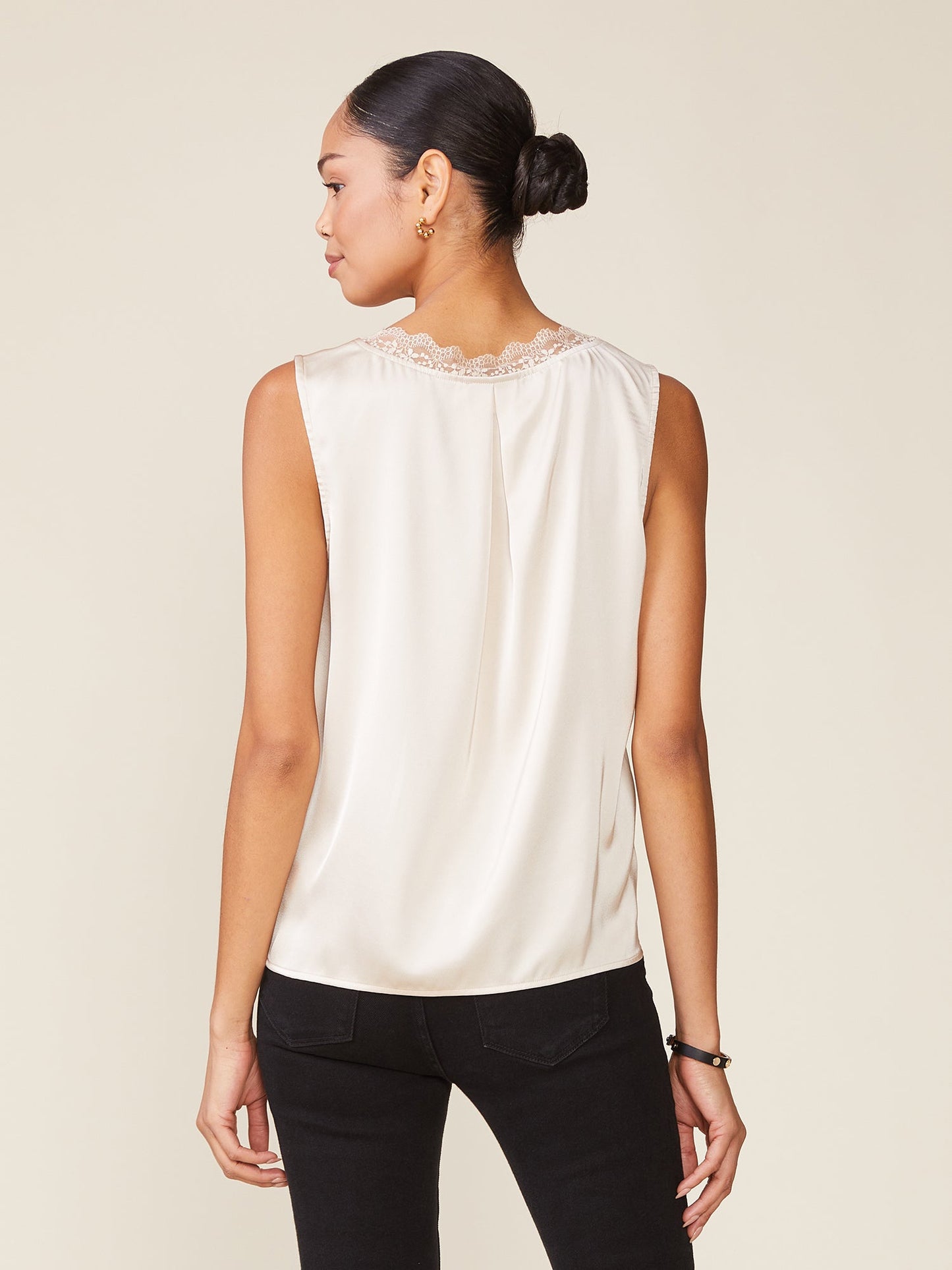 Sunset Satin Sleeveless Lace V-Neck