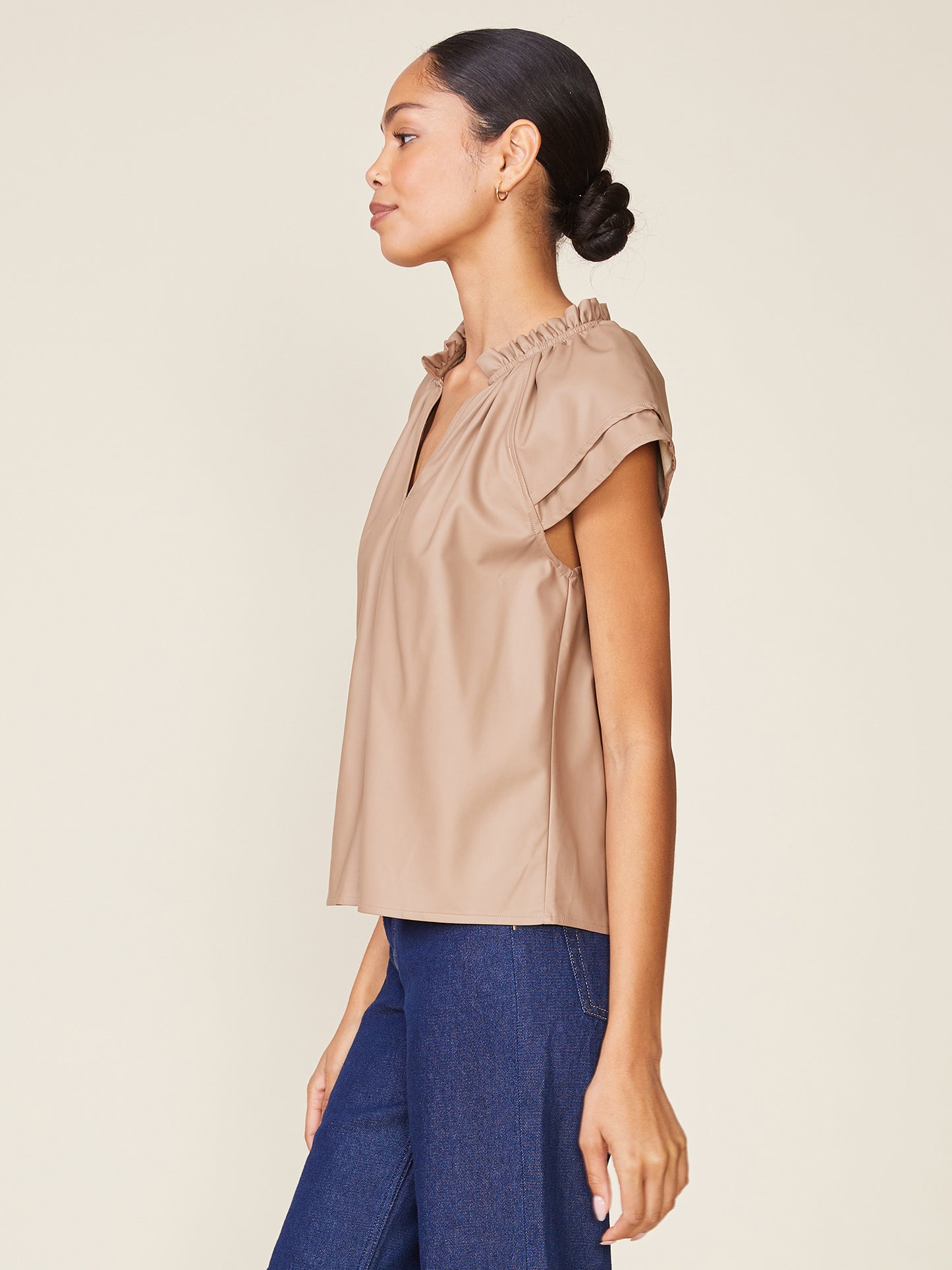 Double Sleeve Vegan Leather Top