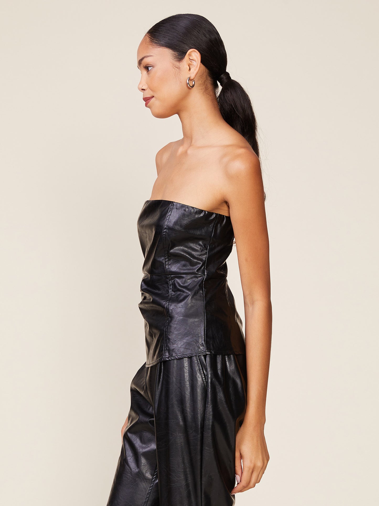 Crinkle Faux Leather Strapless Top