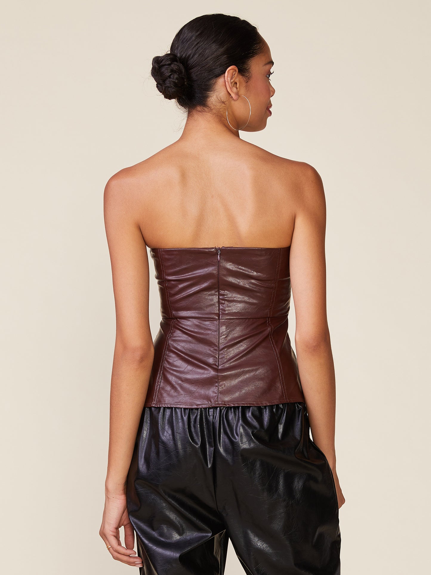 Crinkle Faux Leather Strapless Top