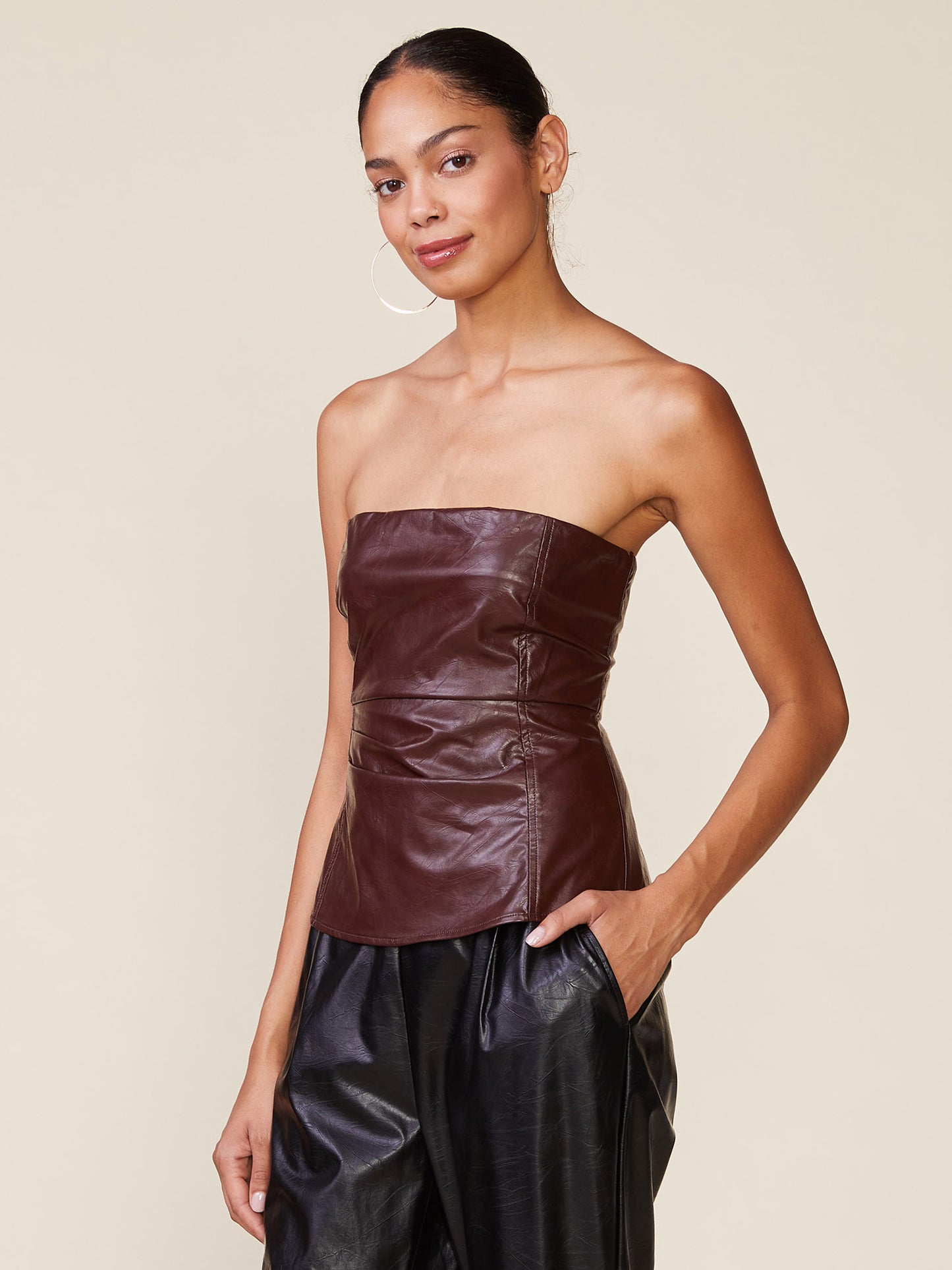 Crinkle Faux Leather Strapless Top