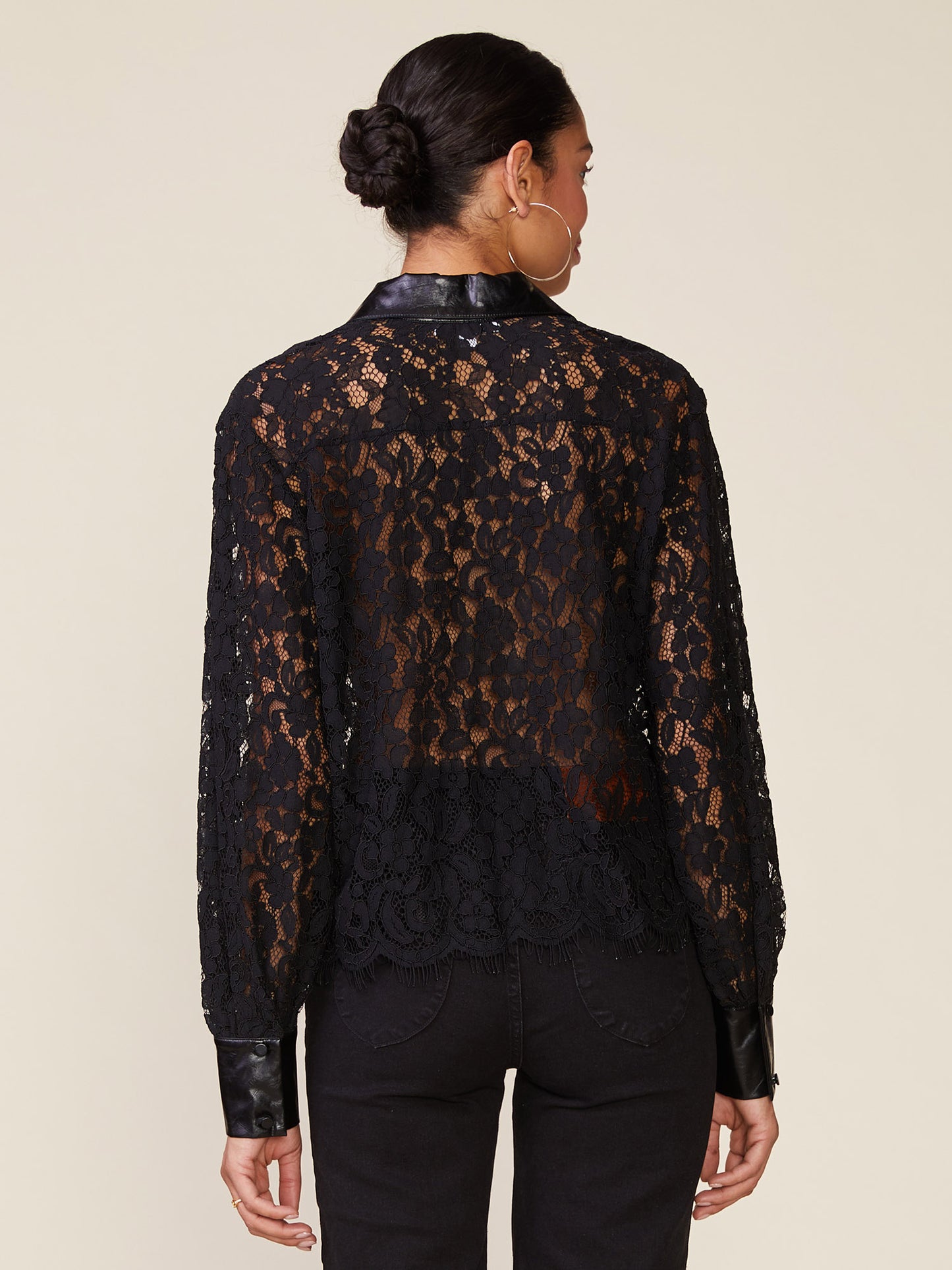 Long Sleeve Lace Button Down Top