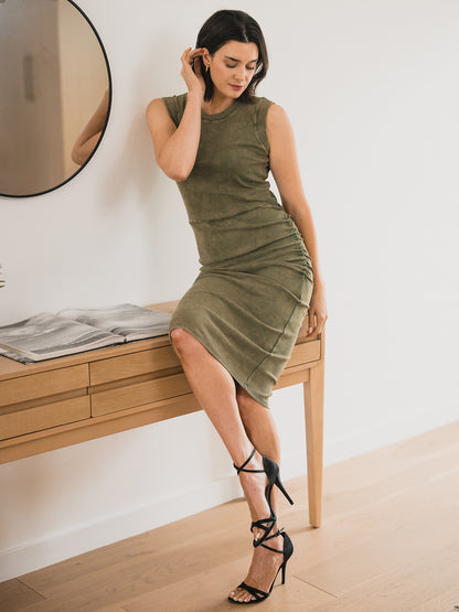 Washed Ribbed Cinch Dress