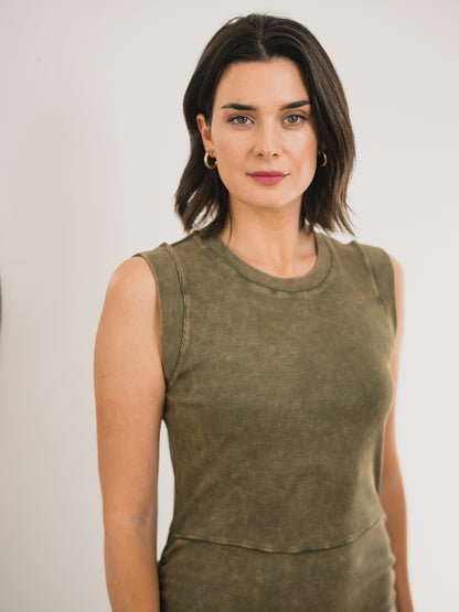 Washed Ribbed Cinch Dress