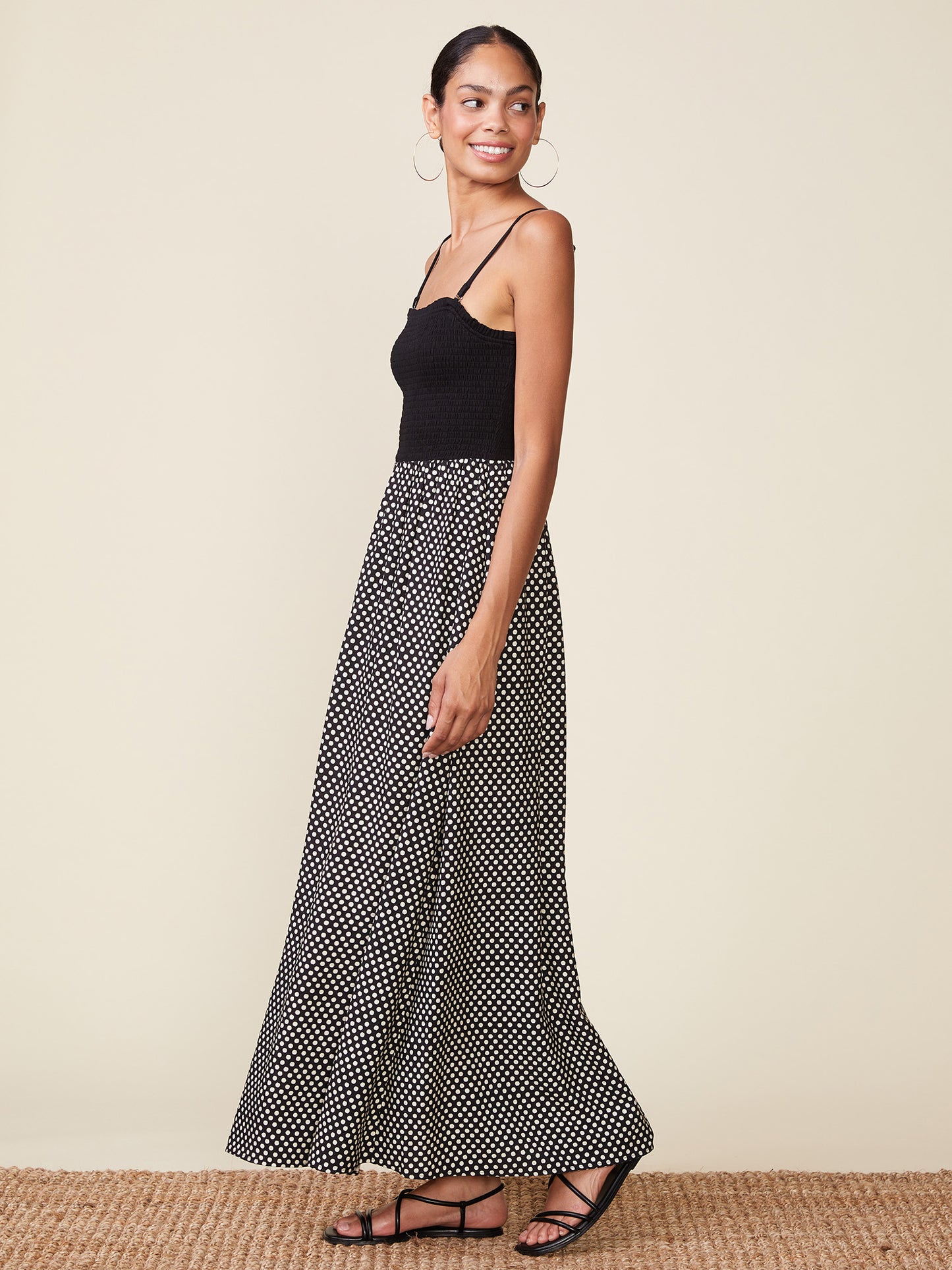 Polka Dot Strapless Midi Dress