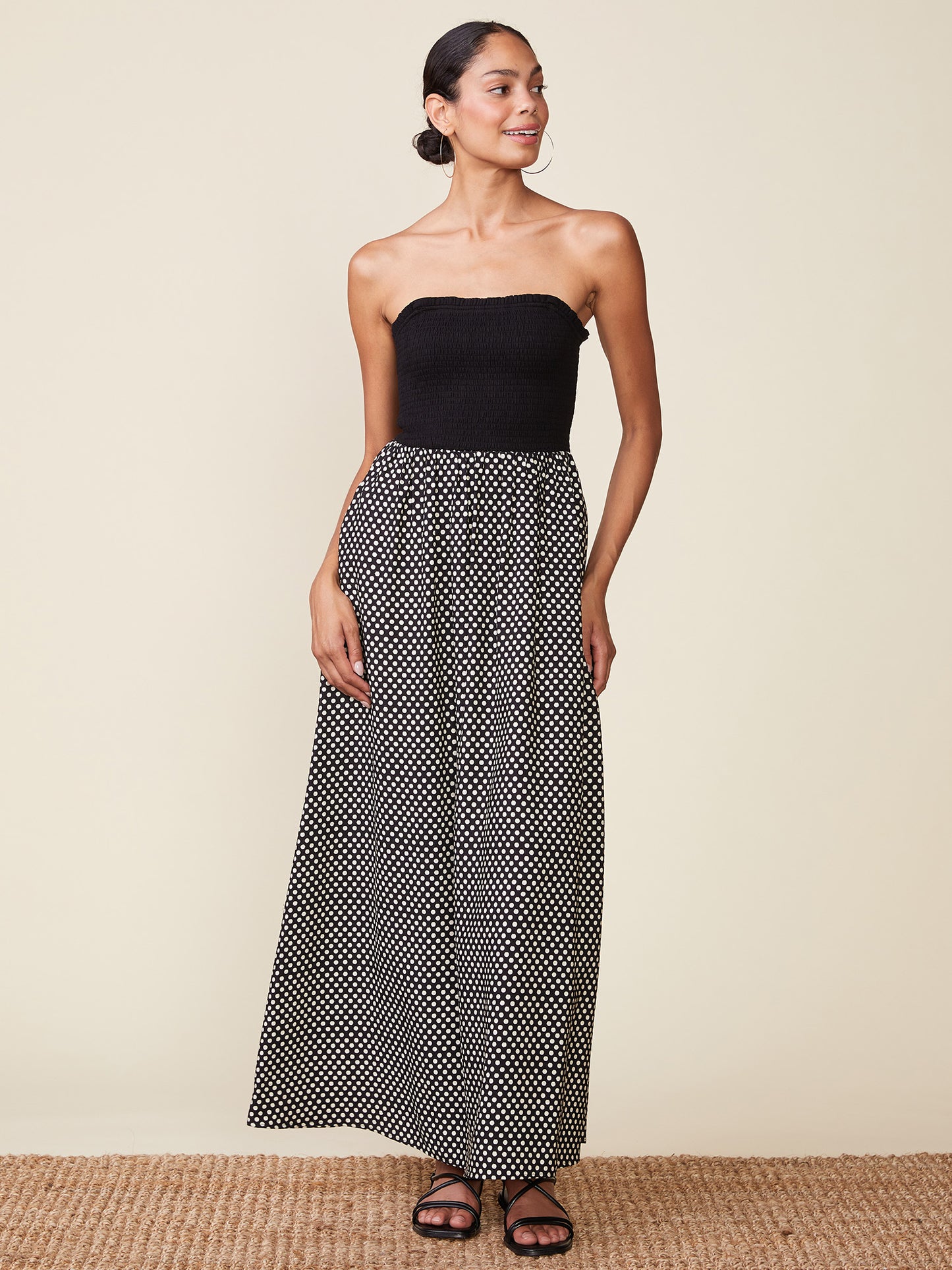 Polka Dot Strapless Midi Dress