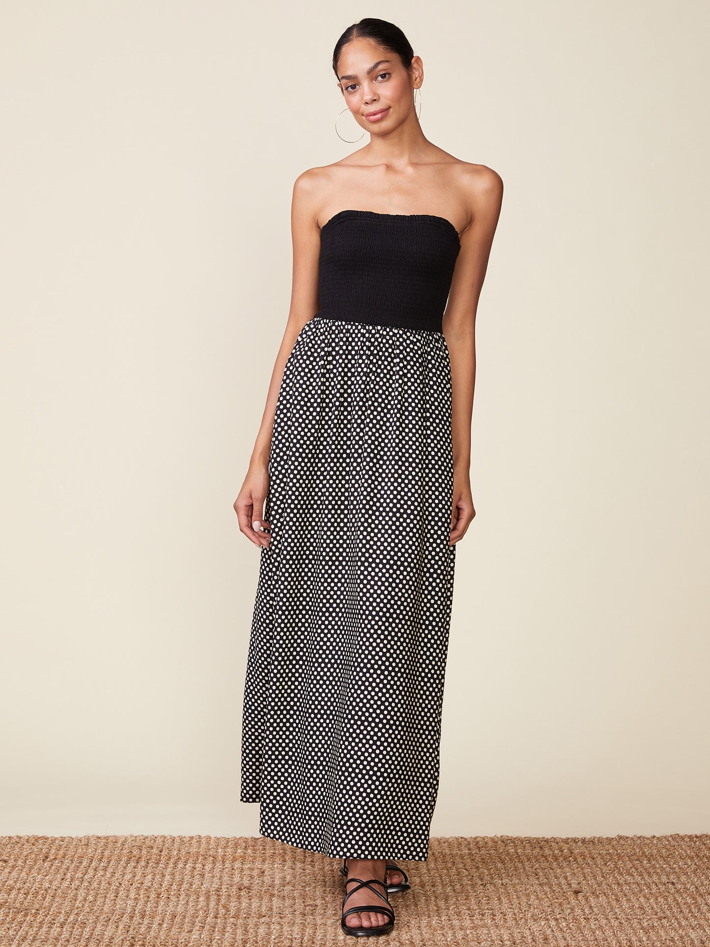 Polka Dot Strapless Midi Dress