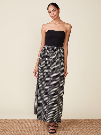 Polka Dot Strapless Midi Dress