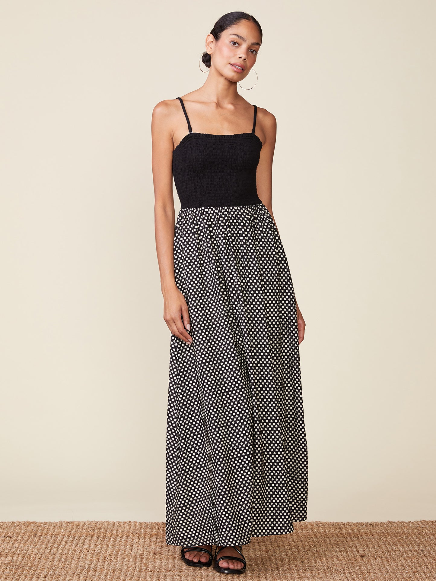 Polka Dot Strapless Midi Dress
